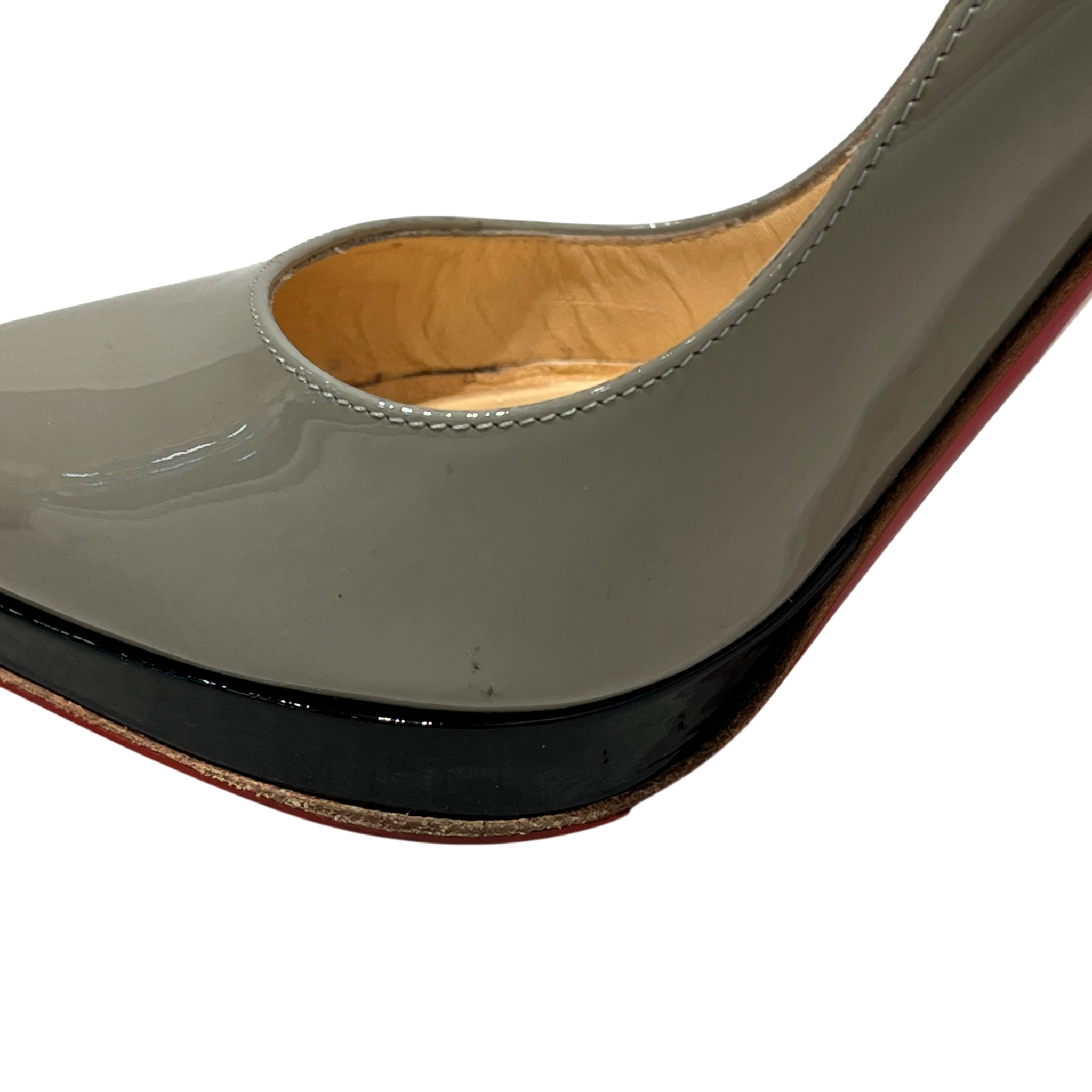 Christian Louboutin/Heels/EU 36.5/Border/Leather/GRY/V-Tip/Greige Pigalle w Neon YLW Heel view 12
