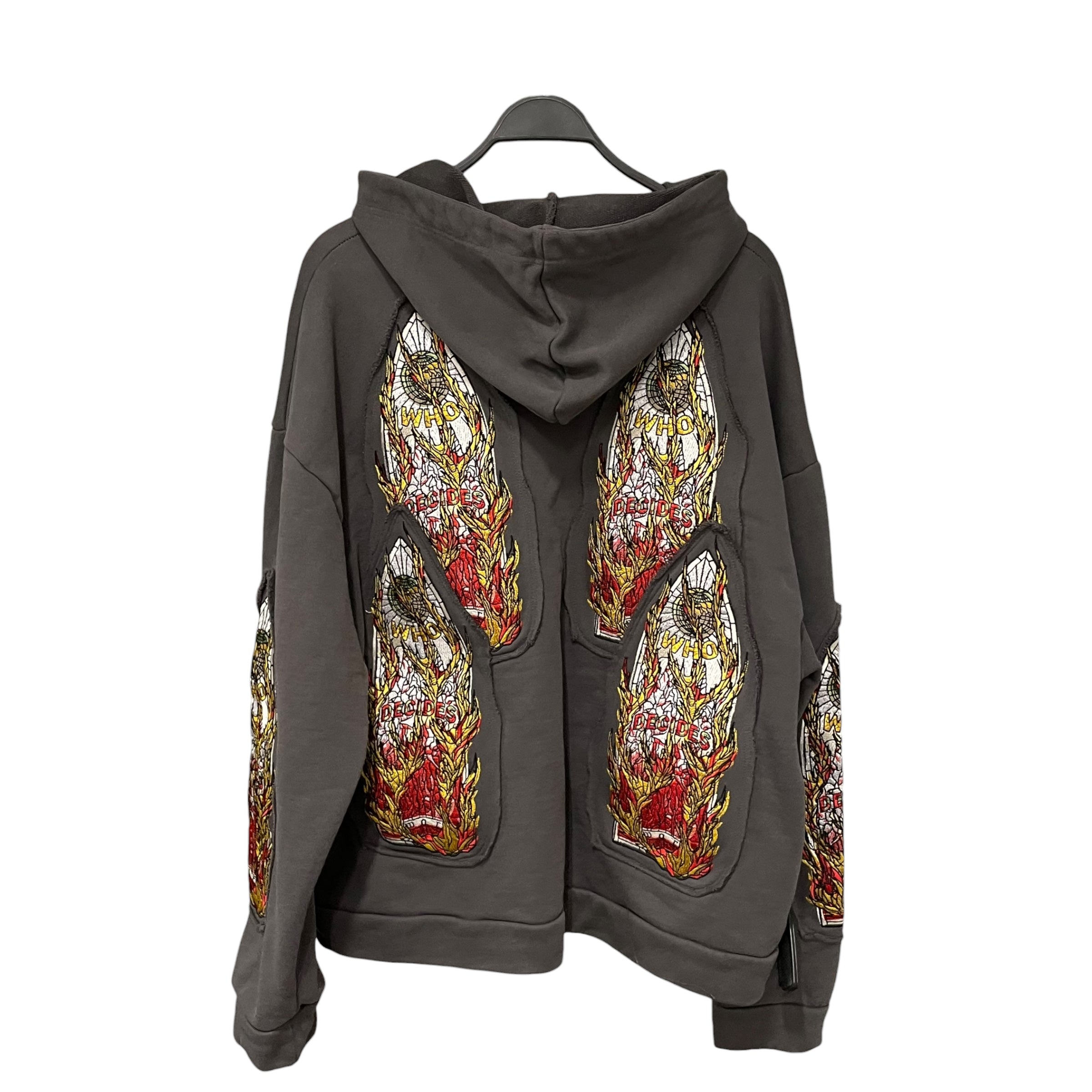 WHO DECIDES WAR/Heavy Sweater/XL/Graphic/Cotton/GRY/Distressed/ view 2
