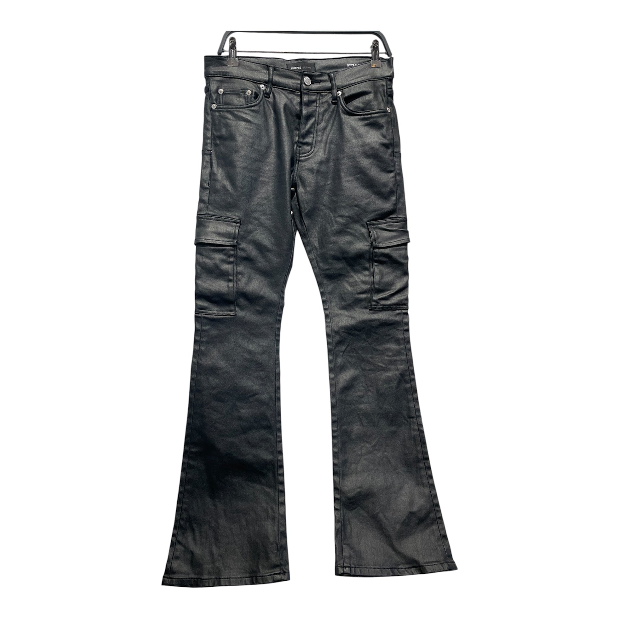 PURPLE BRAND/Cargo Pants/30/Cotton/BLK/Waxed Cargo Flare Pants view 1