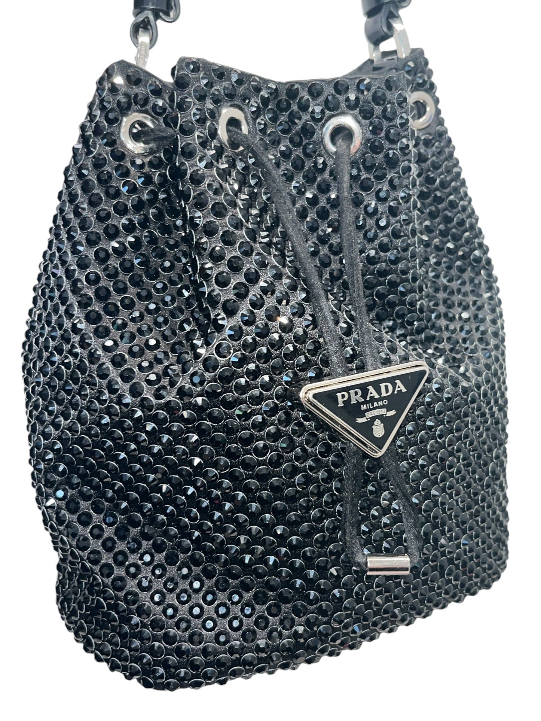 PRADA/Hand Bag/Silk/BLK/BUCKET SATIN CRYSTAL view 6