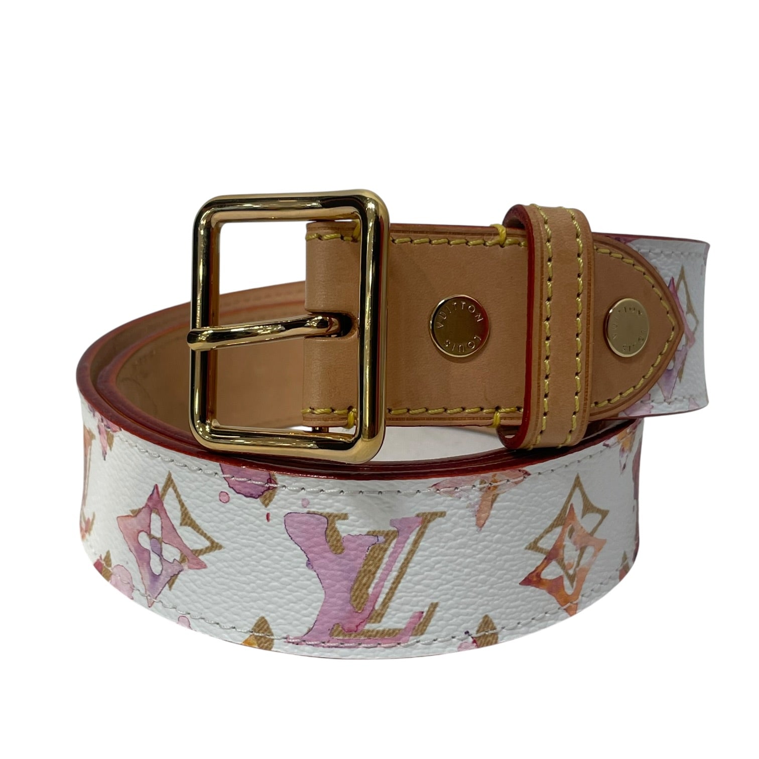 LOUIS VUITTON/Belt/Floral Pattern/Leather/WHT/ view 1