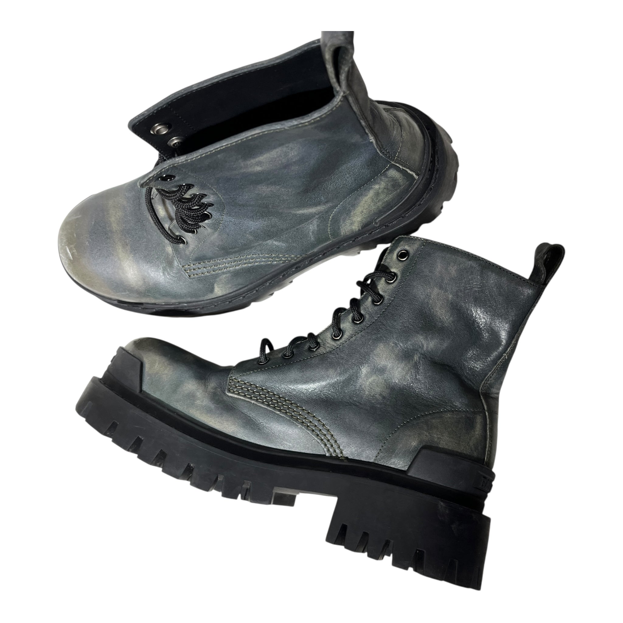 BALENCIAGA/Lace Up Boots/EU 37/Leather/GRY/LEATHER STRIKE BOOTS view 6