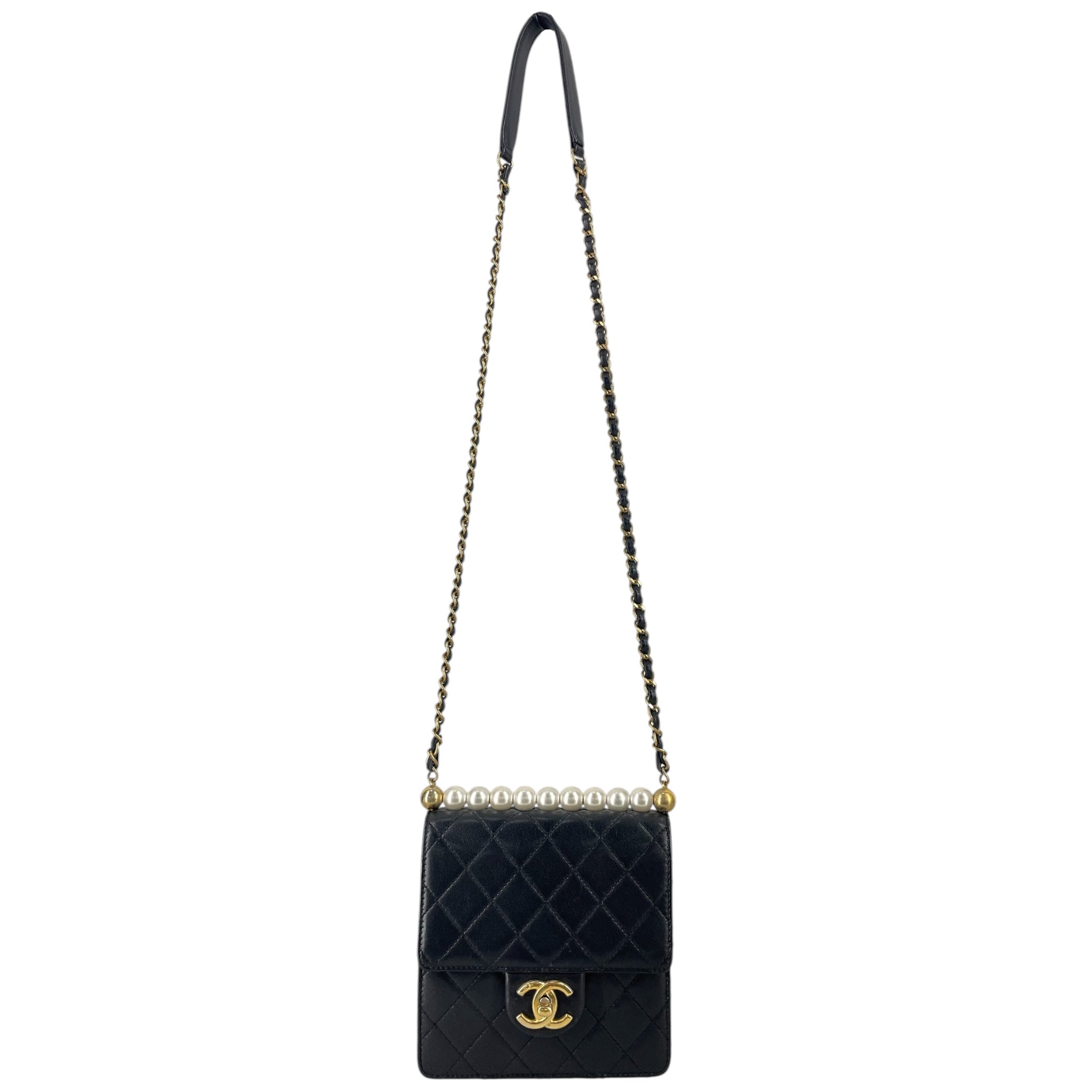 CHANEL/Cross Body Bag/Leather/BLK/29126813 PEARL TOP MINI BAG view 1