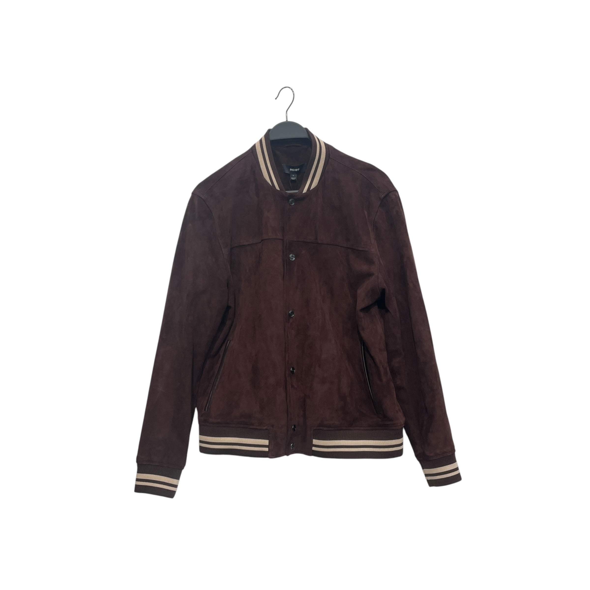 REISS/Baseball Jkt/L/Suede/BRW/Stripe/CHOCOLATE SUEDE BUTTON UP JKT view 1