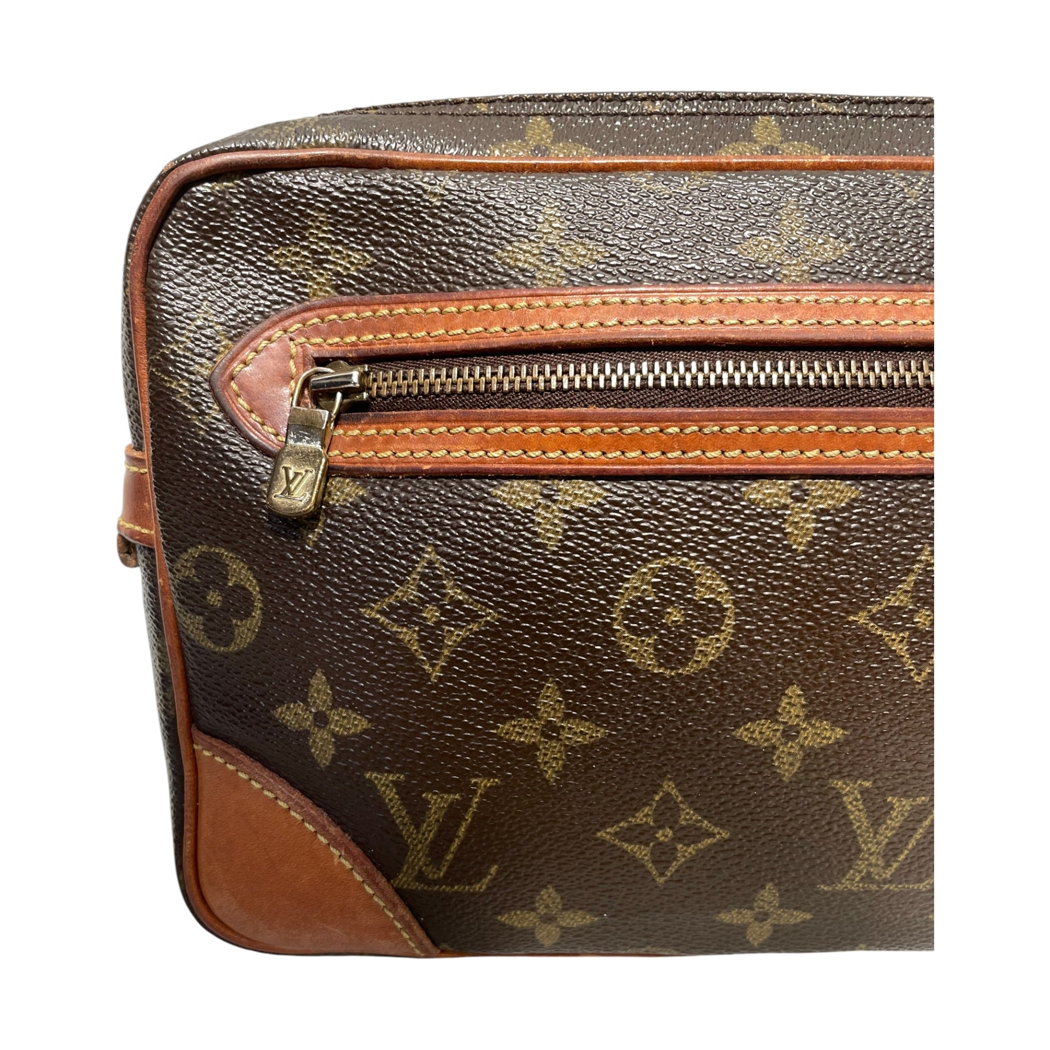LOUIS VUITTON/Pouch/Monogram/Leather/BRW/small case missing zipper pull view 4