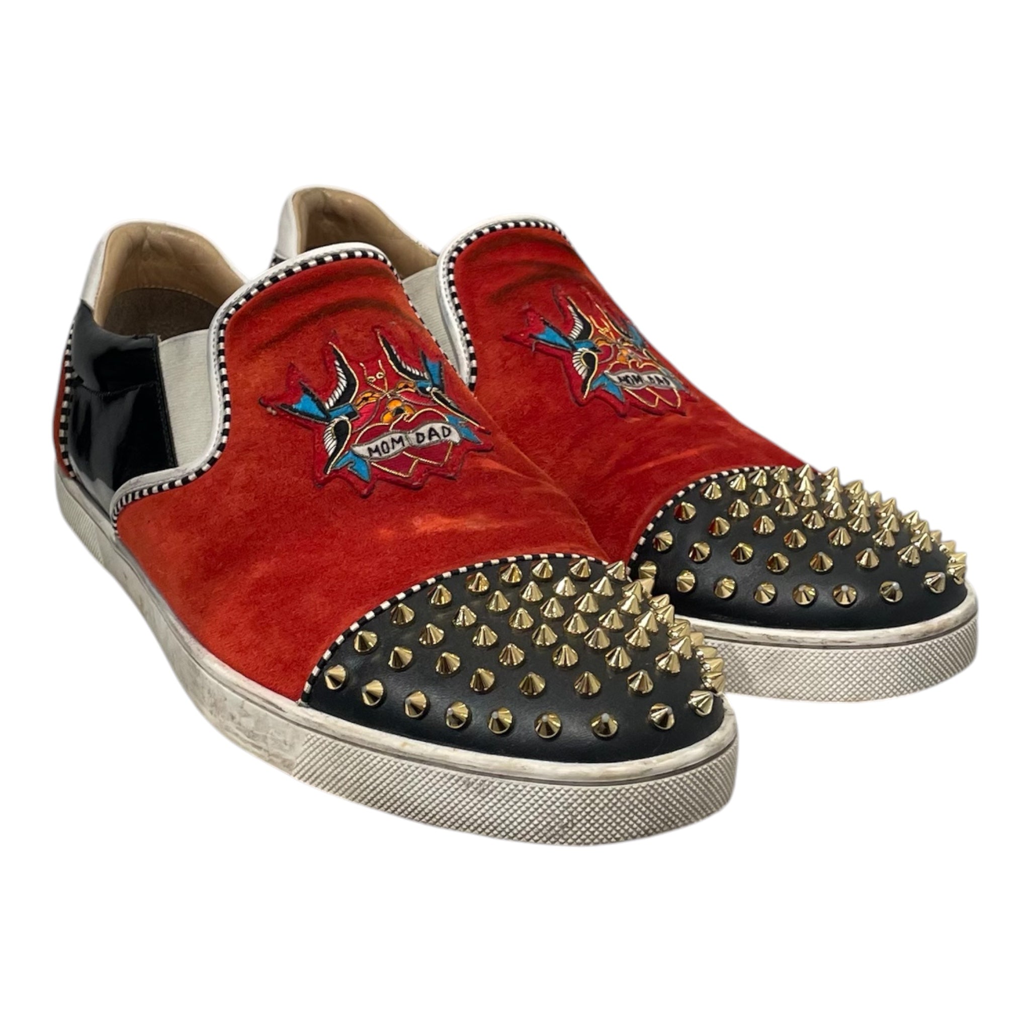 Christian Louboutin/Low-Sneakers/EU 46/Suede/RED/spiky toe slip ons mom dad view 1