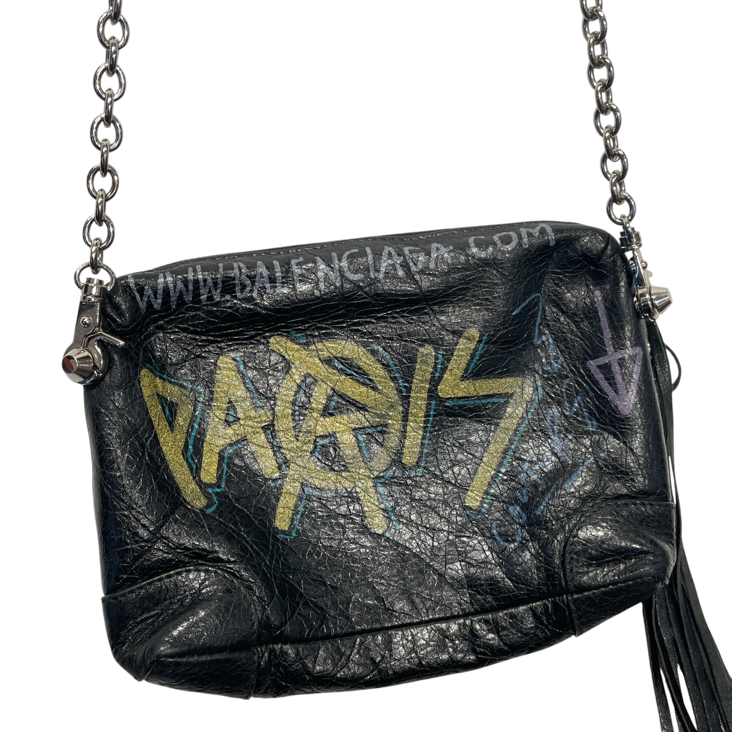 BALENCIAGA/Cross Body Bag/Graphic/Leather/BLK/CLASSIC REPORTER/GRAFFITI view 7