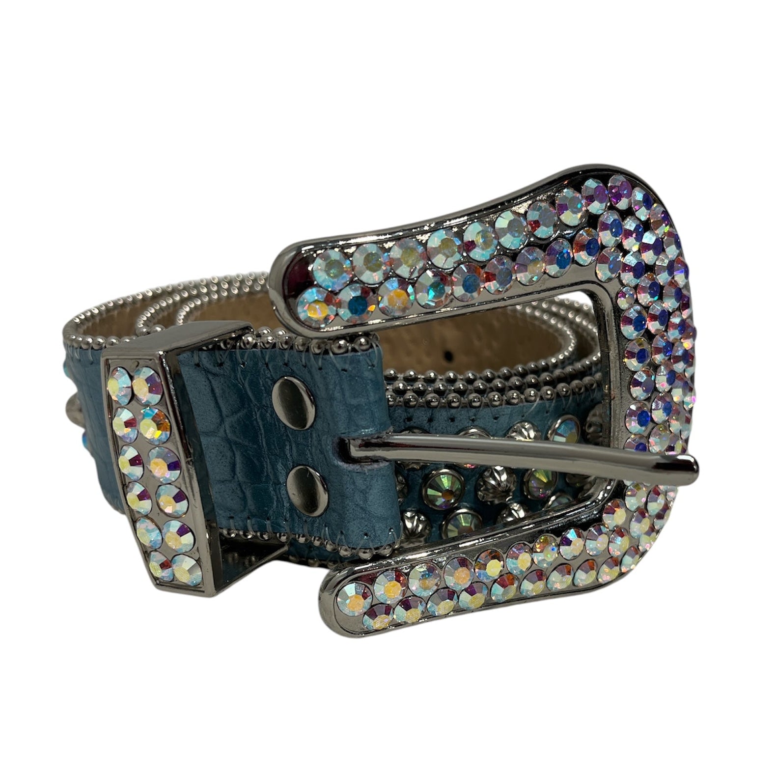 b.b.simon/Belt/All Over Print/Leather/BLU/40 PINK STONES ON BUCKLE view 2