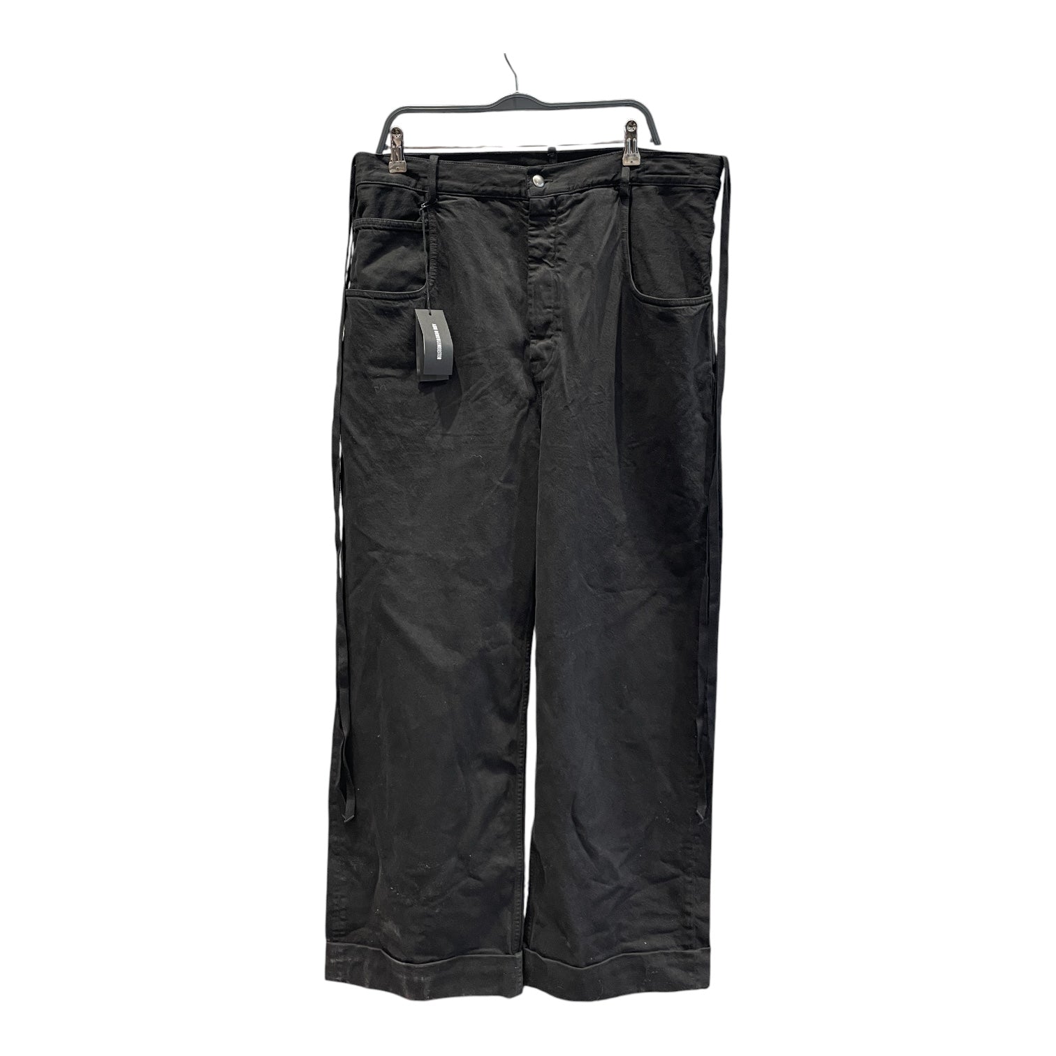 Ann Demeulemeester/Wide Leg Pants/50/Denim/BLK/TIES ON WAIST
