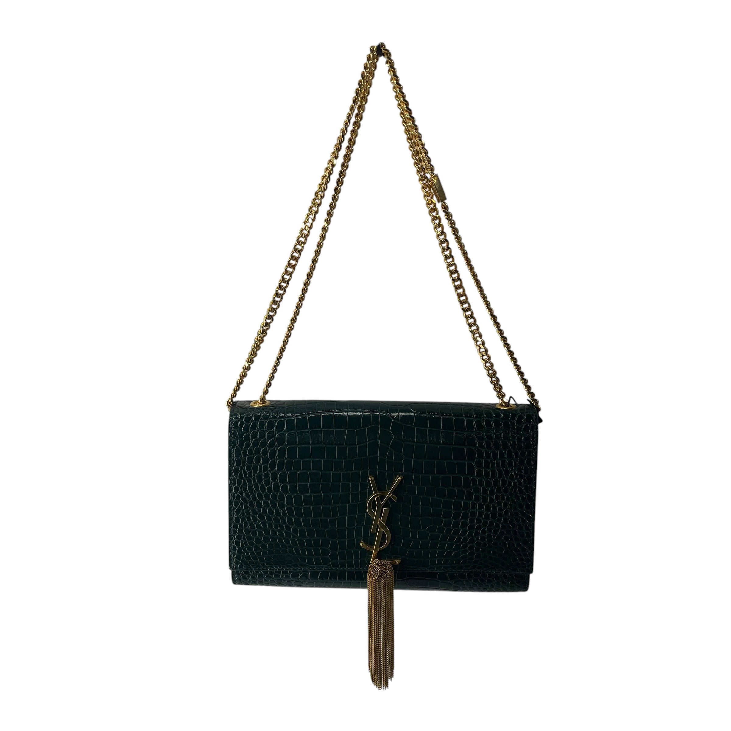 YVES SAINT LAURENT/Hand Bag/Leather/GRN/CROCODILE/ GOLD/ TASSEL view 1