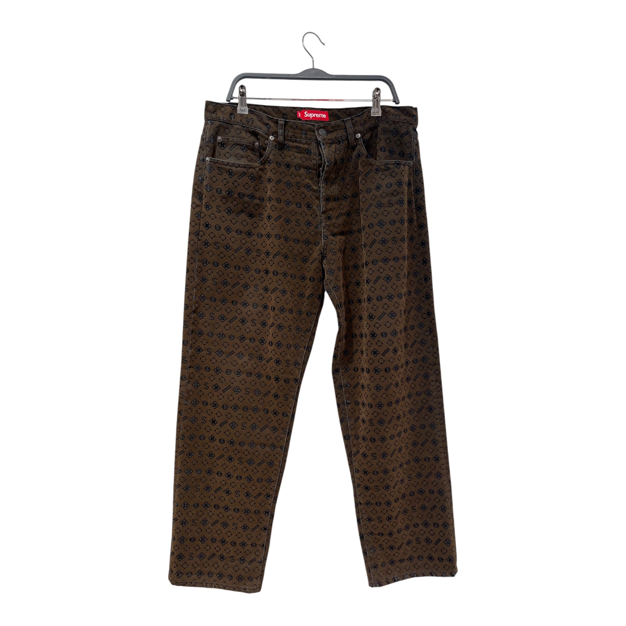 Supreme/Straight Pants/34/Cowhide/BRW/Button Fly/All Over Print/FLOCKED LOOSE FIT MONOGRAM view 1