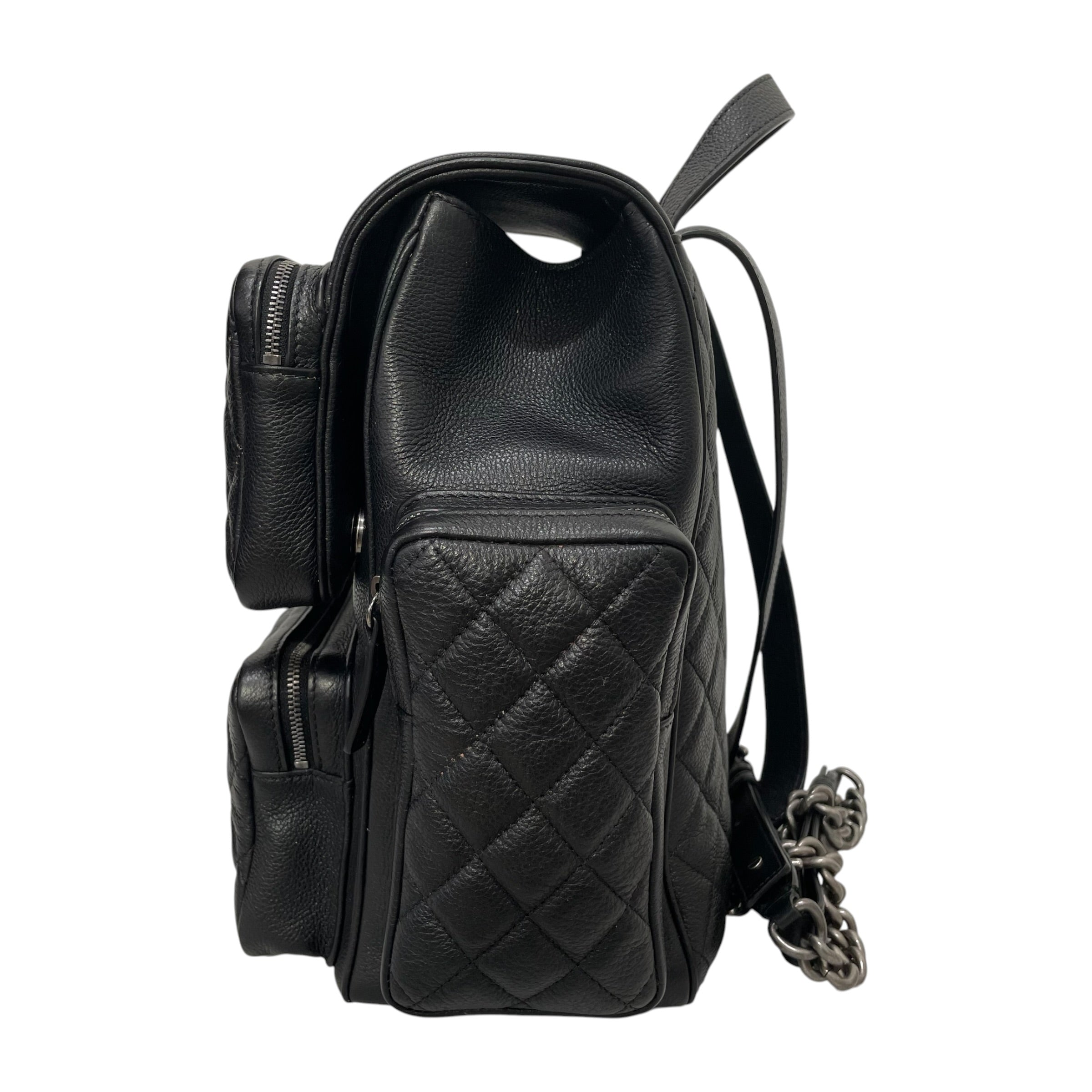CHANEL/Backpack/Leather/BLK/casual rock airline back pack view 3