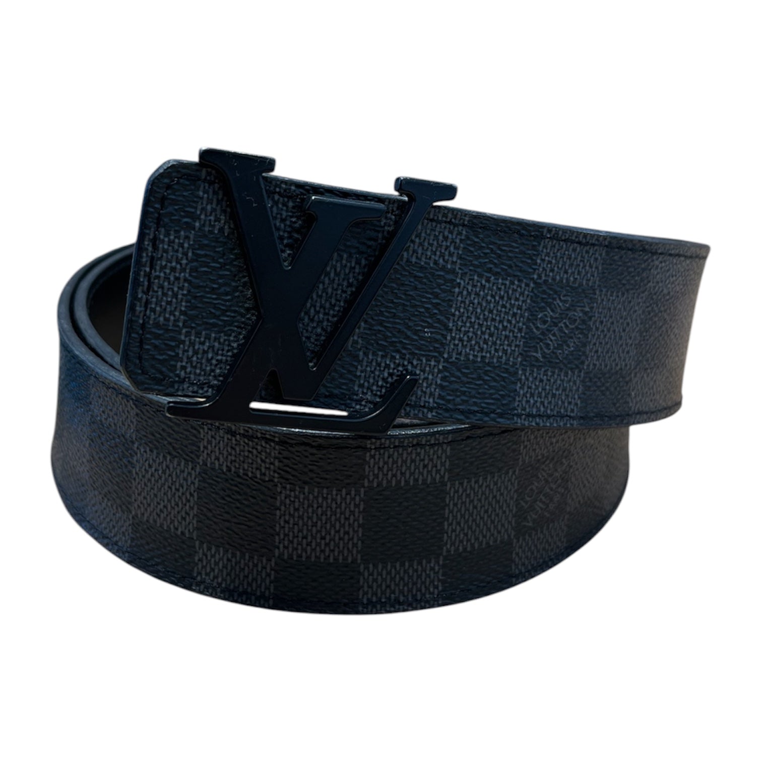 LOUIS VUITTON/Belt/Leather/BLK/ matte black buckle view 1