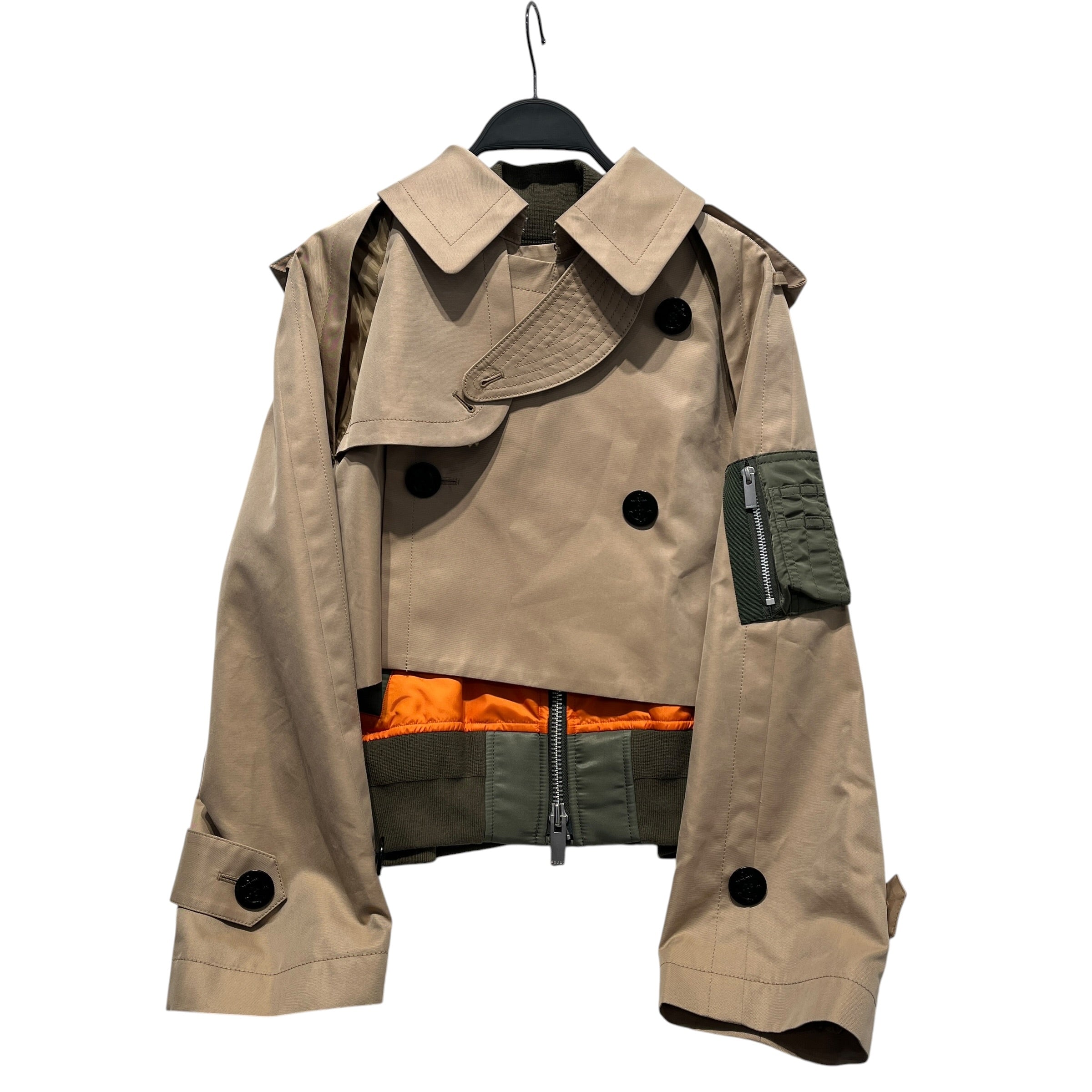 Sacai/Jacket/1/Polyester/BEG/Double Breasted/TRENCH GREEN BOMBER CROP view 1