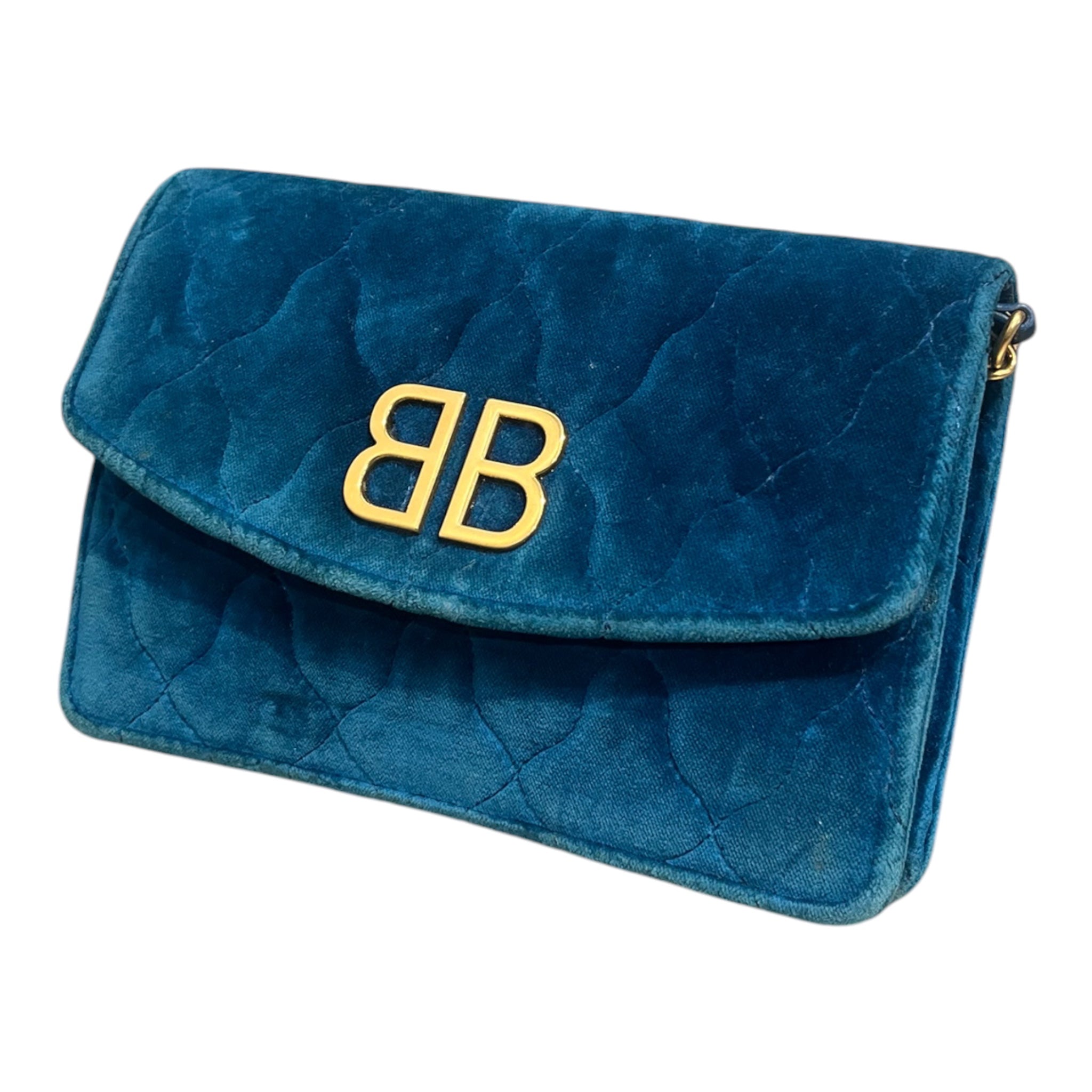 BALENCIAGA/Cross Body Bag/Velour/BLU/gold BB/crossbody view 1