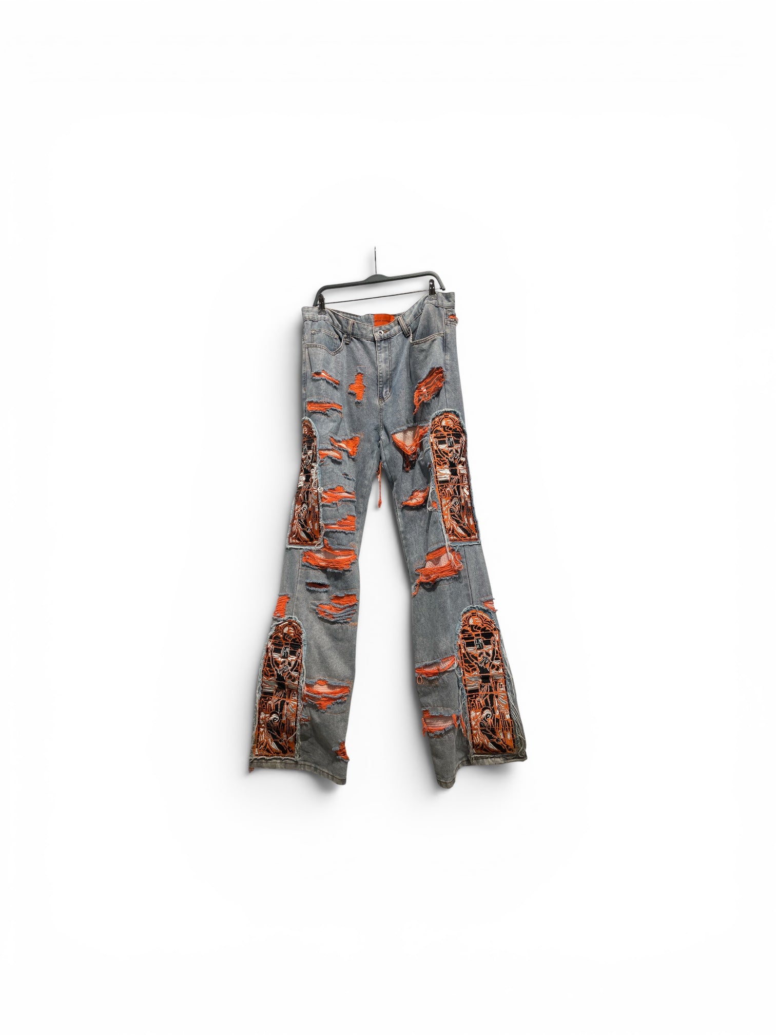 WHO DECIDES WAR/Pants/36/Denim/BLU/Orang Patch Thermal Distressed view 1