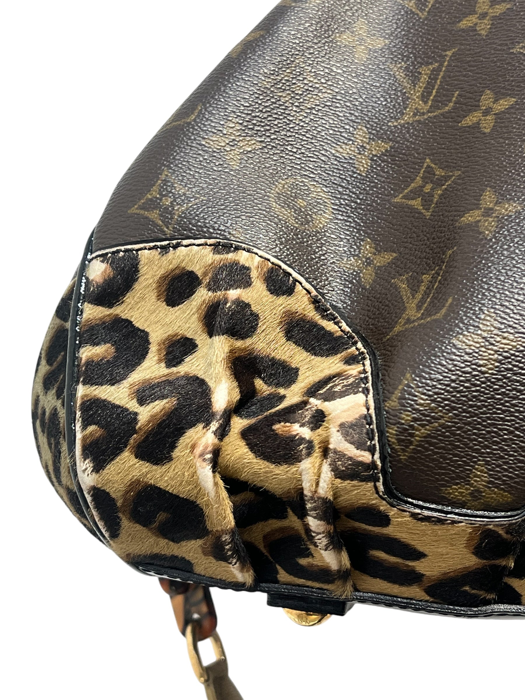 LOUIS VUITTON/Hand Bag/Monogram/BRW/gold accent with leopord bottm view 7