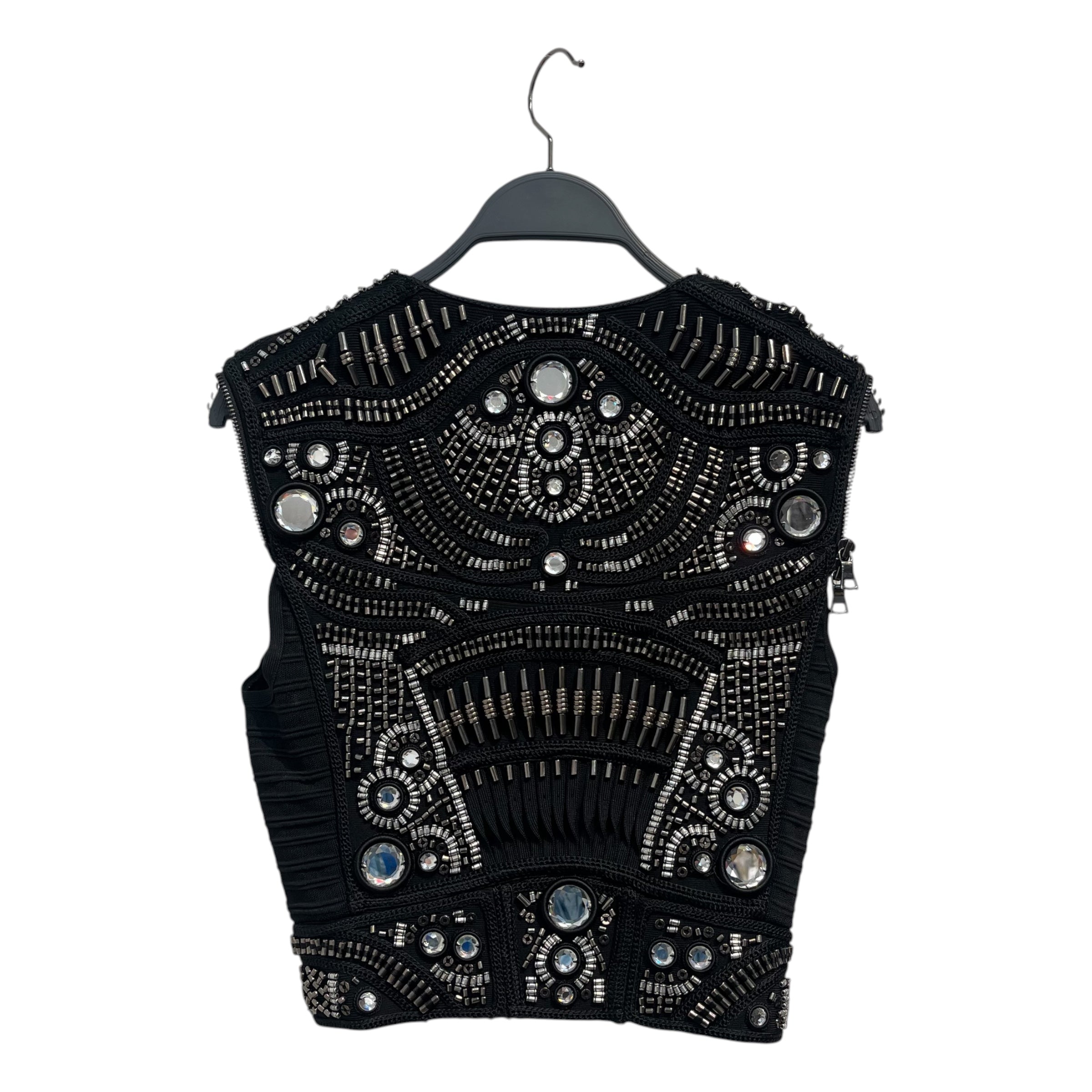 Herve Leger/Jacket/S/Polyester/BLK/bandaged zip up crystals metal view 4