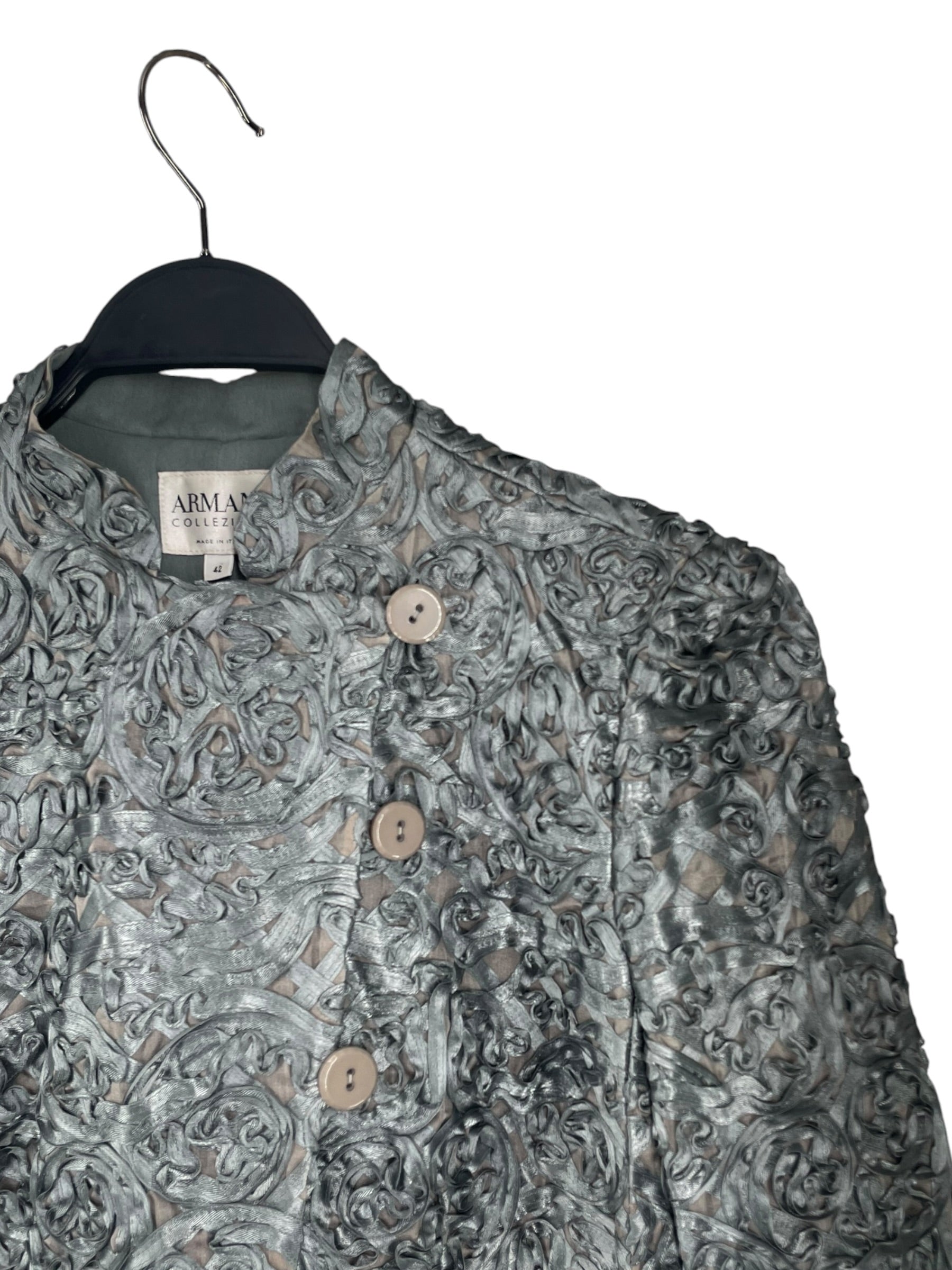 ARMANI COLLEZIONI/Tailored Jkt/XXS/All Over Print/Silk/SLV/RN 103723 ALL OVER SLVR JKT view 3
