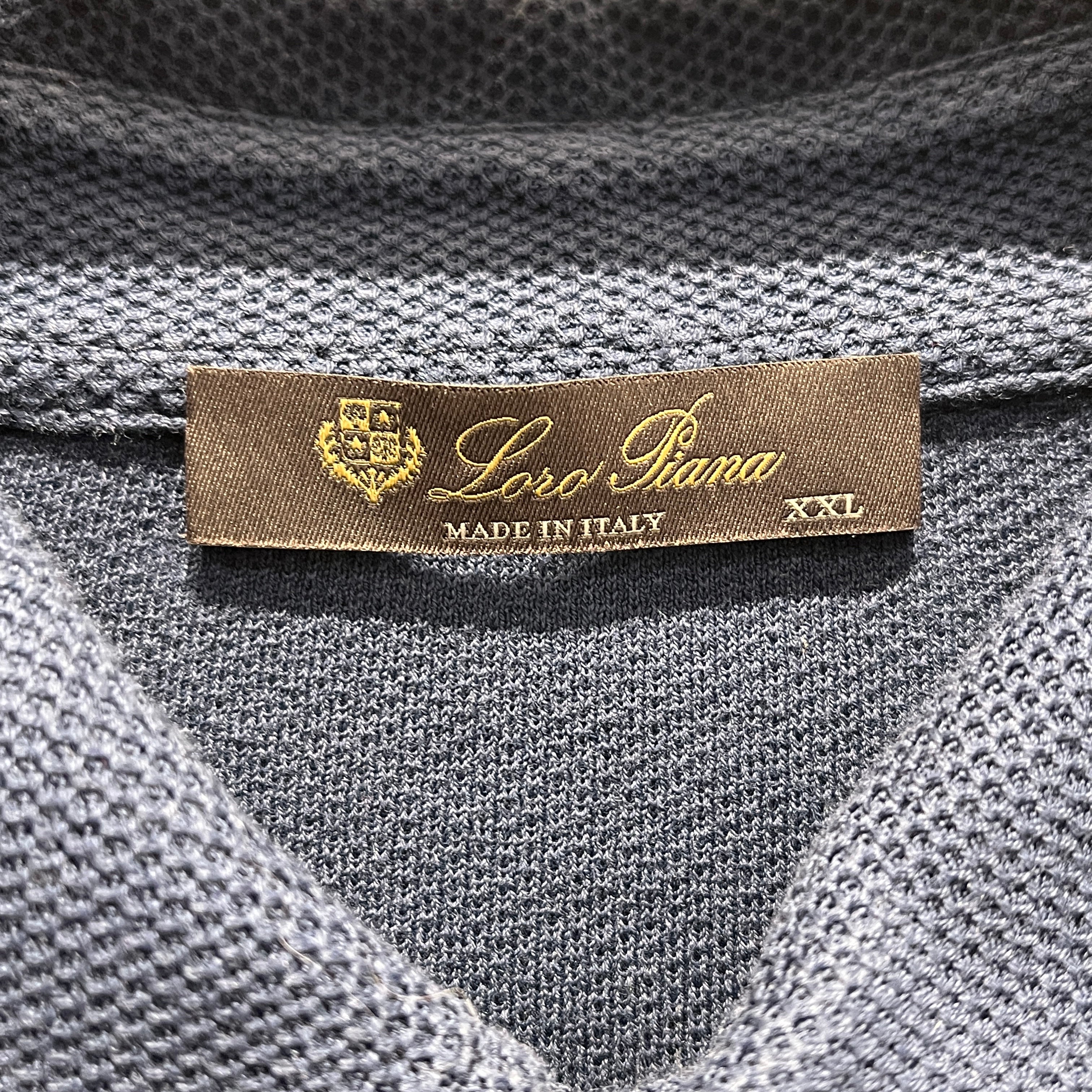 Loro Piana/Polo Shirt/XXL/Cotton/BLU/Pullover/Blue Long Sleeve Polo Shirt view 3