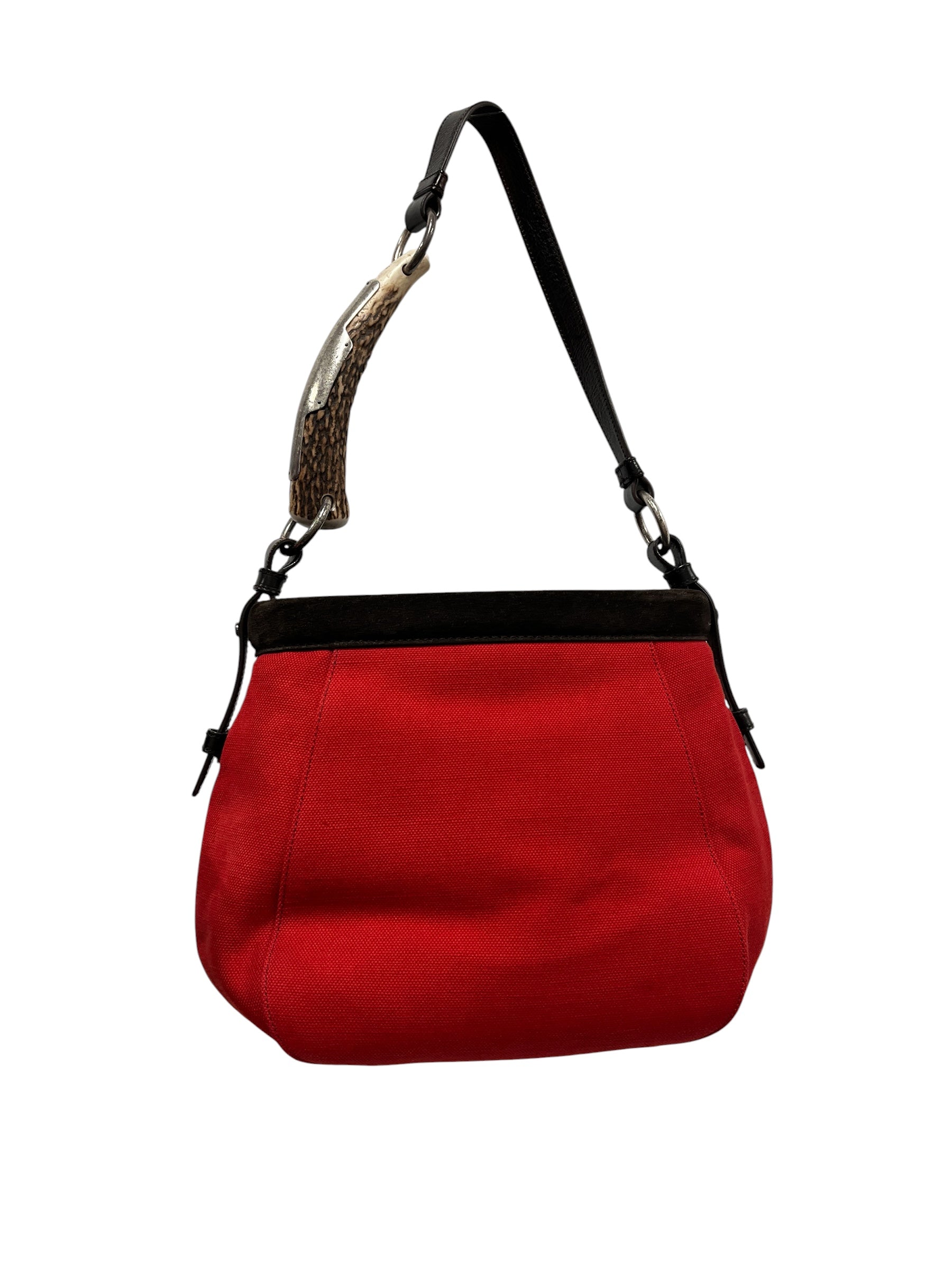 YVES SAINT LAURENT rive gauche/Hand Bag/Cotton/RED/Red bag with tooth handle view 2