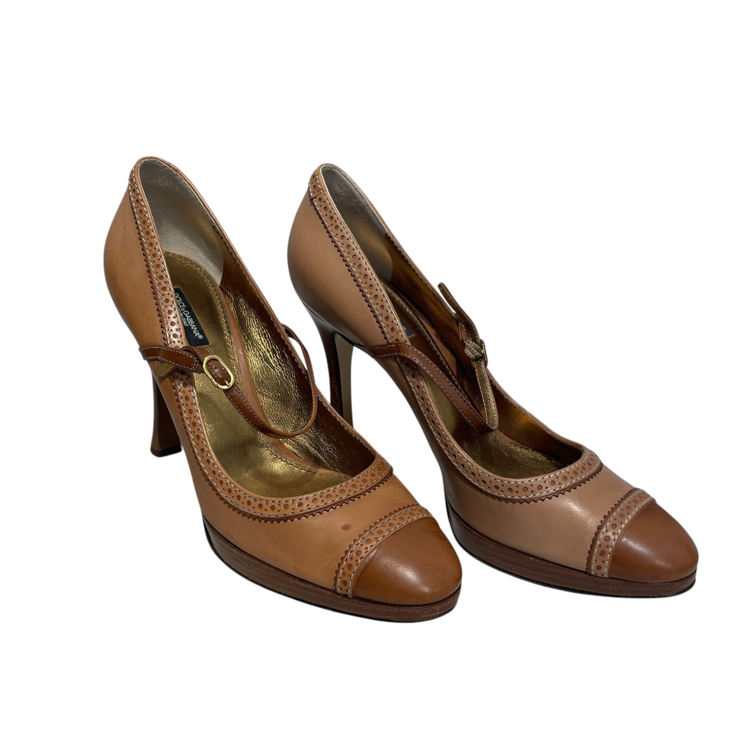 DOLCE&GABBANA/Heels/EU 40/Leather/BEG/Slip-on/Mary Jane Brogue-Style Heel view 2