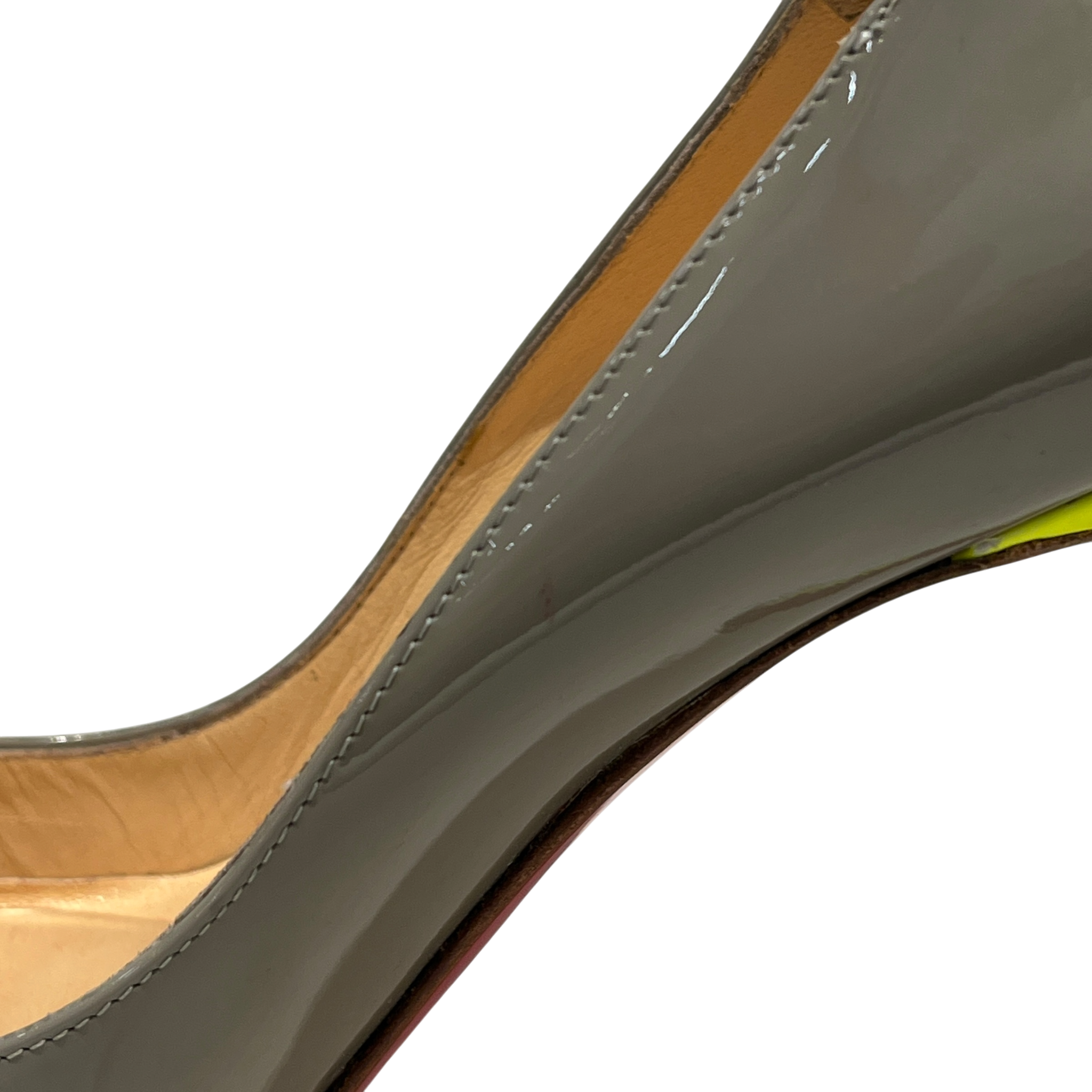 Christian Louboutin/Heels/EU 36.5/Border/Leather/GRY/V-Tip/Greige Pigalle w Neon YLW Heel view 10