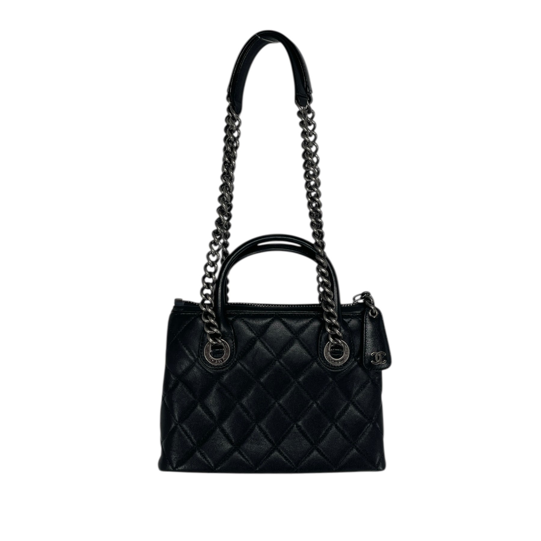 CHANEL/Hand Bag/Leather/BLK/chained tote view 1
