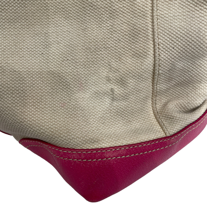 PRADA/Hand Bag/M/Border/Leather/BRW/satchel in beige
