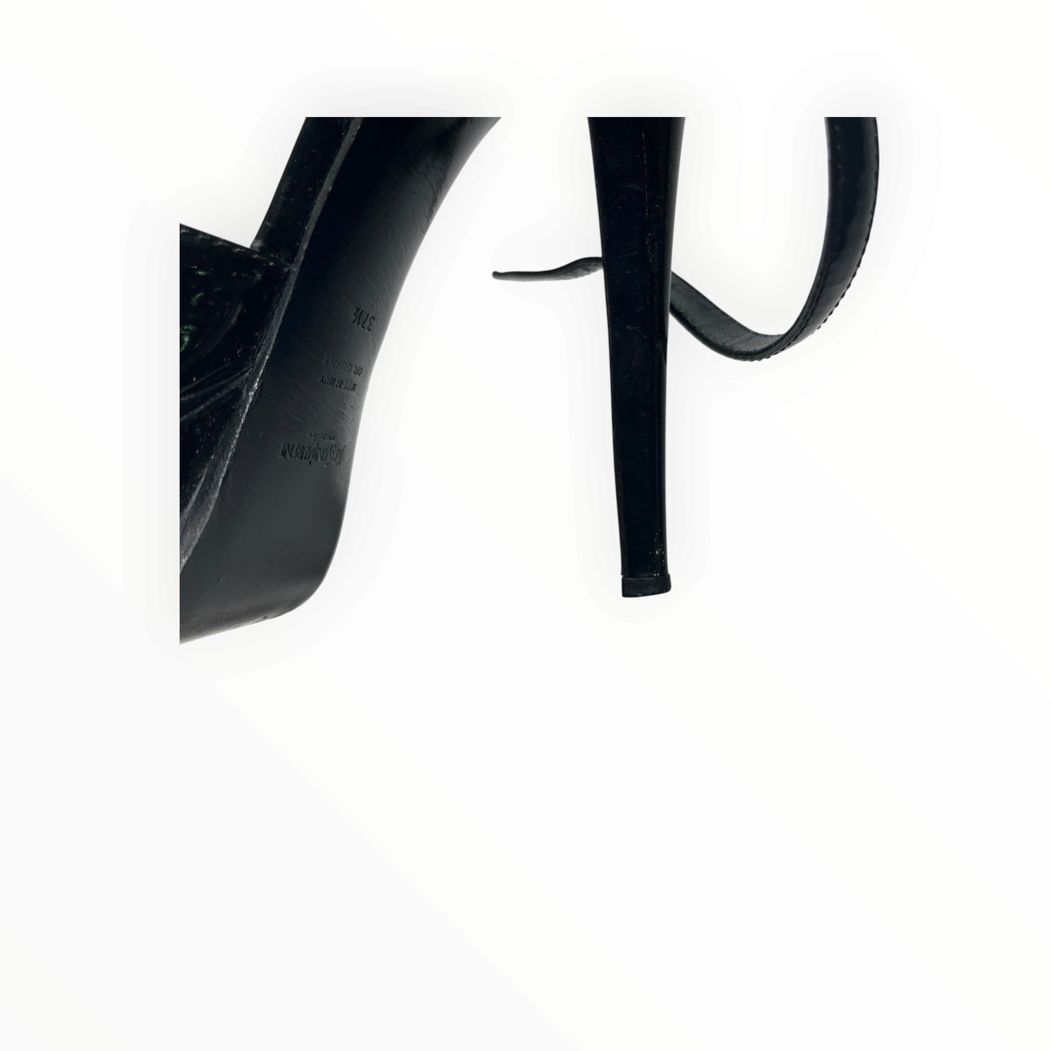 YVES SAINT LAURENT/Heels/EU 37.5/Leather/BLK/patent bow accent view 5