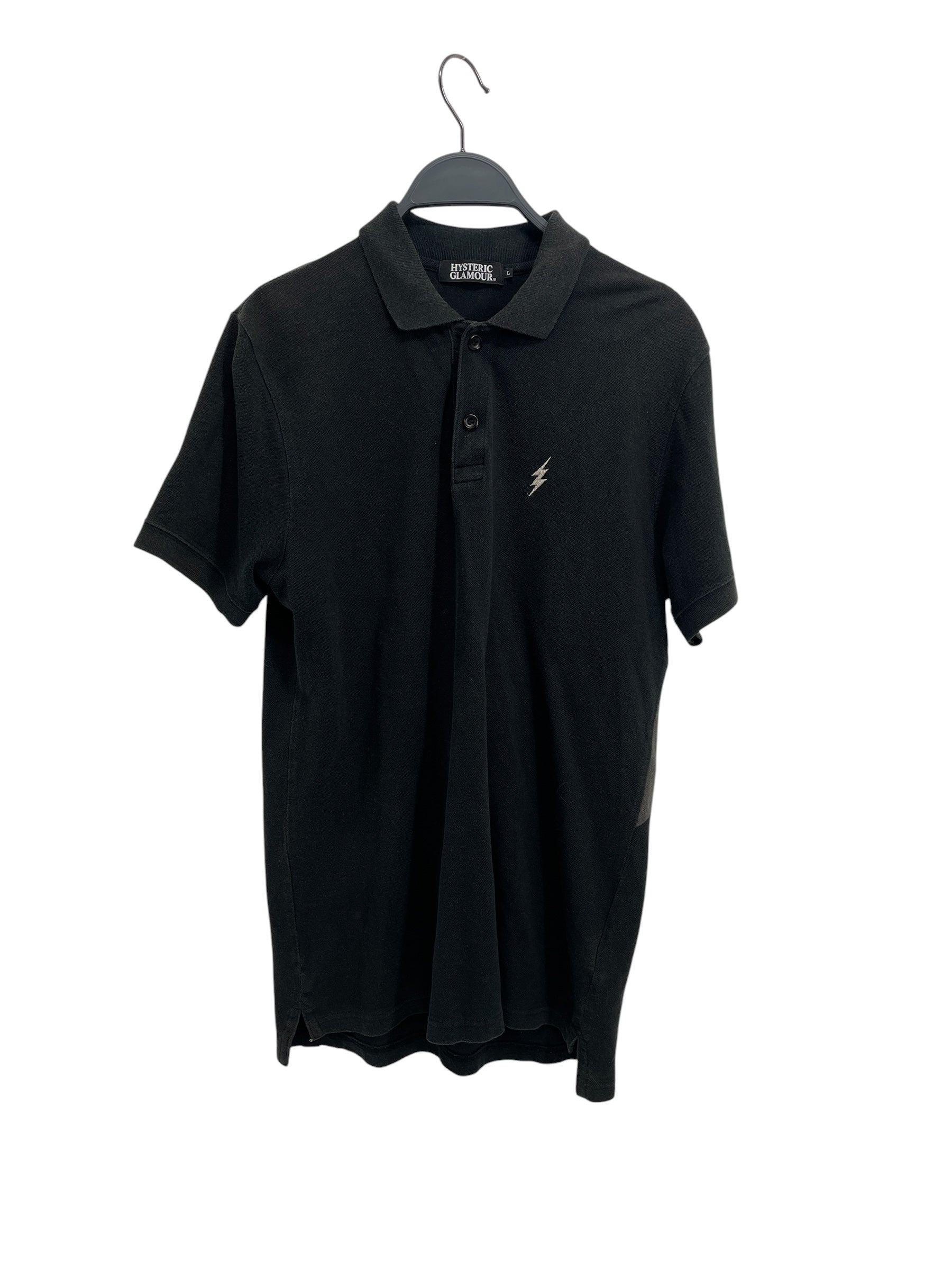 HYSTERIC GLAMOUR/Polo Shirt/L/Polyester/BLK/THUNDER BOLT POLO view 1