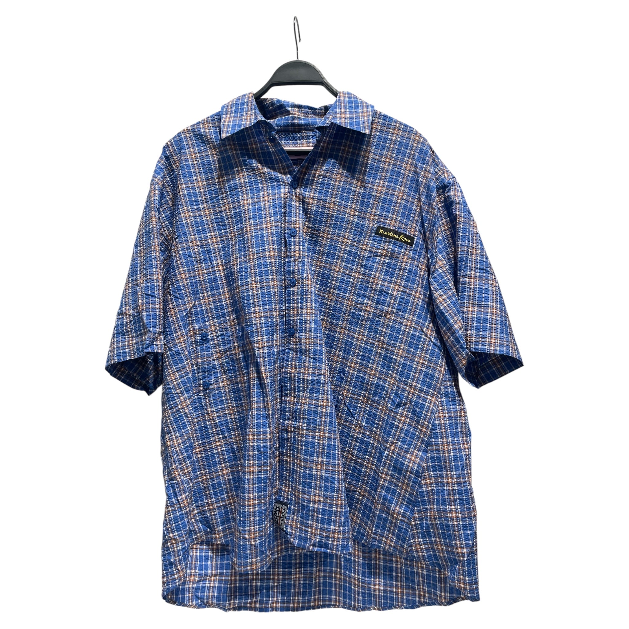 MARTINE ROSE/SS Shirt/S/Cotton/BLU/Plaid/Plaid Orange/Blue Button Up view 1