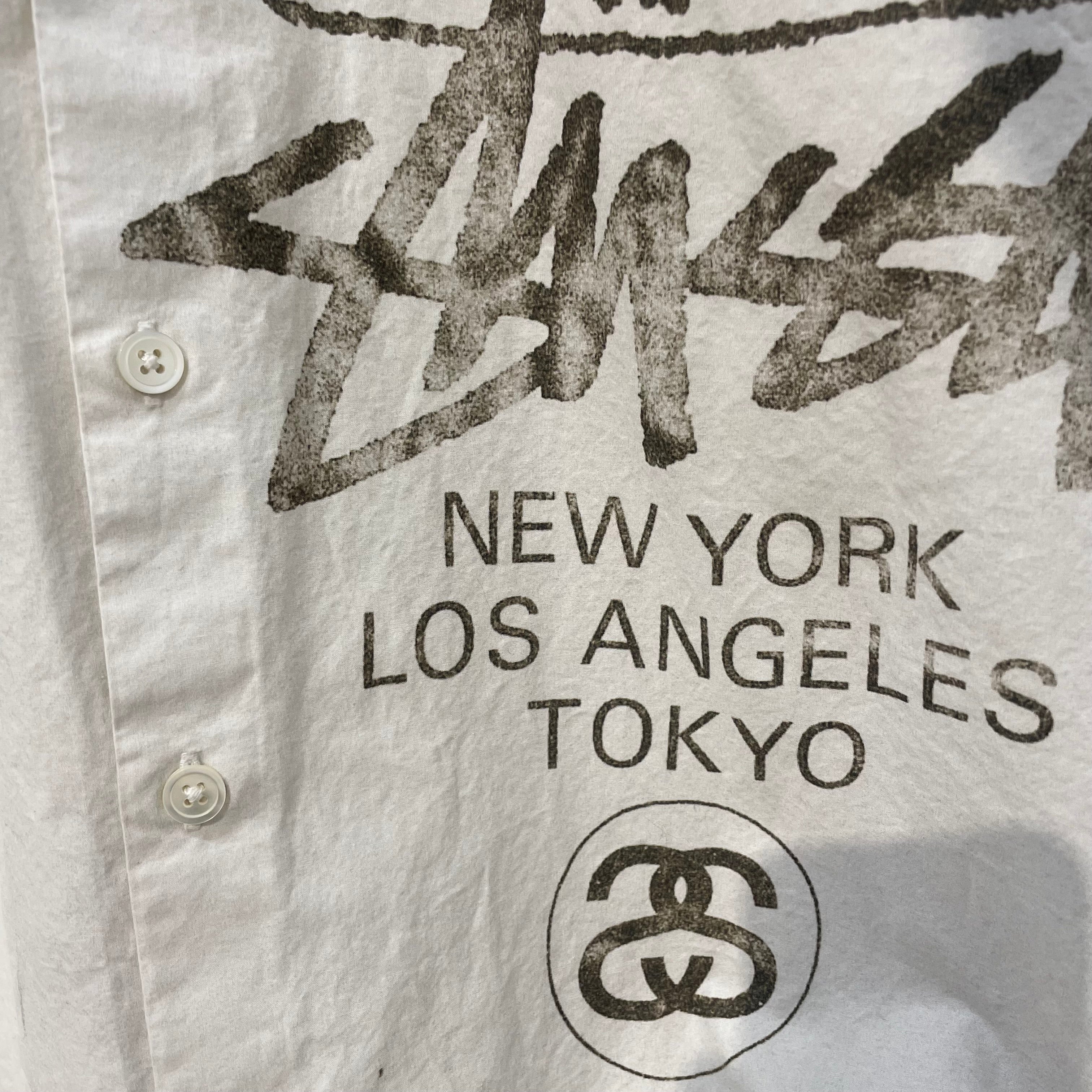 STUSSY/LS Shirt/L/Cotton/WHT/Open Coller/Graphic/World Tour view 5