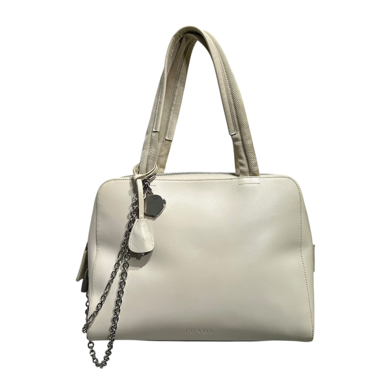 PRADA/Hand Bag/Leather/WHT/PRADA MONKEY CHAIN ACCENT