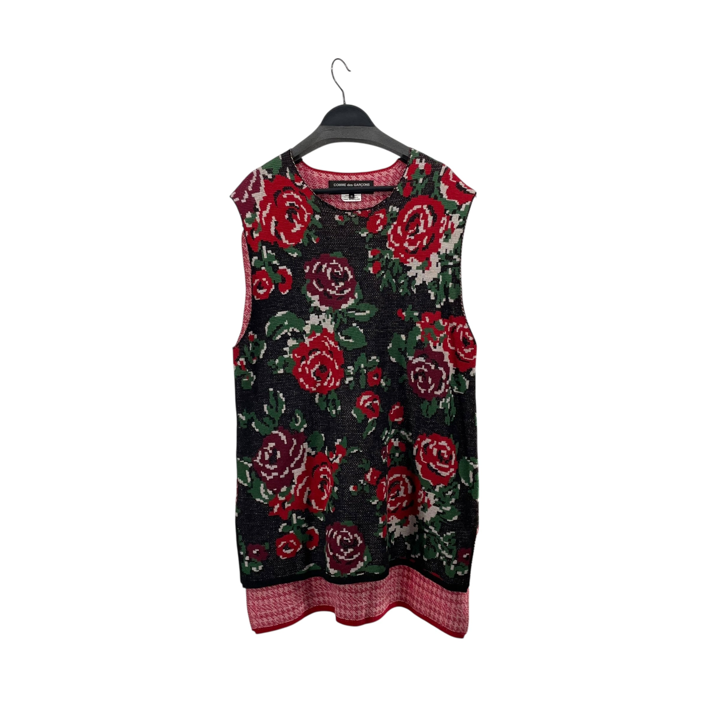 COMME des GARCONS HOMME PLUS/Knitted Vest/M/All Over Print/Wool/RED/FLORAL KNITTED view 1