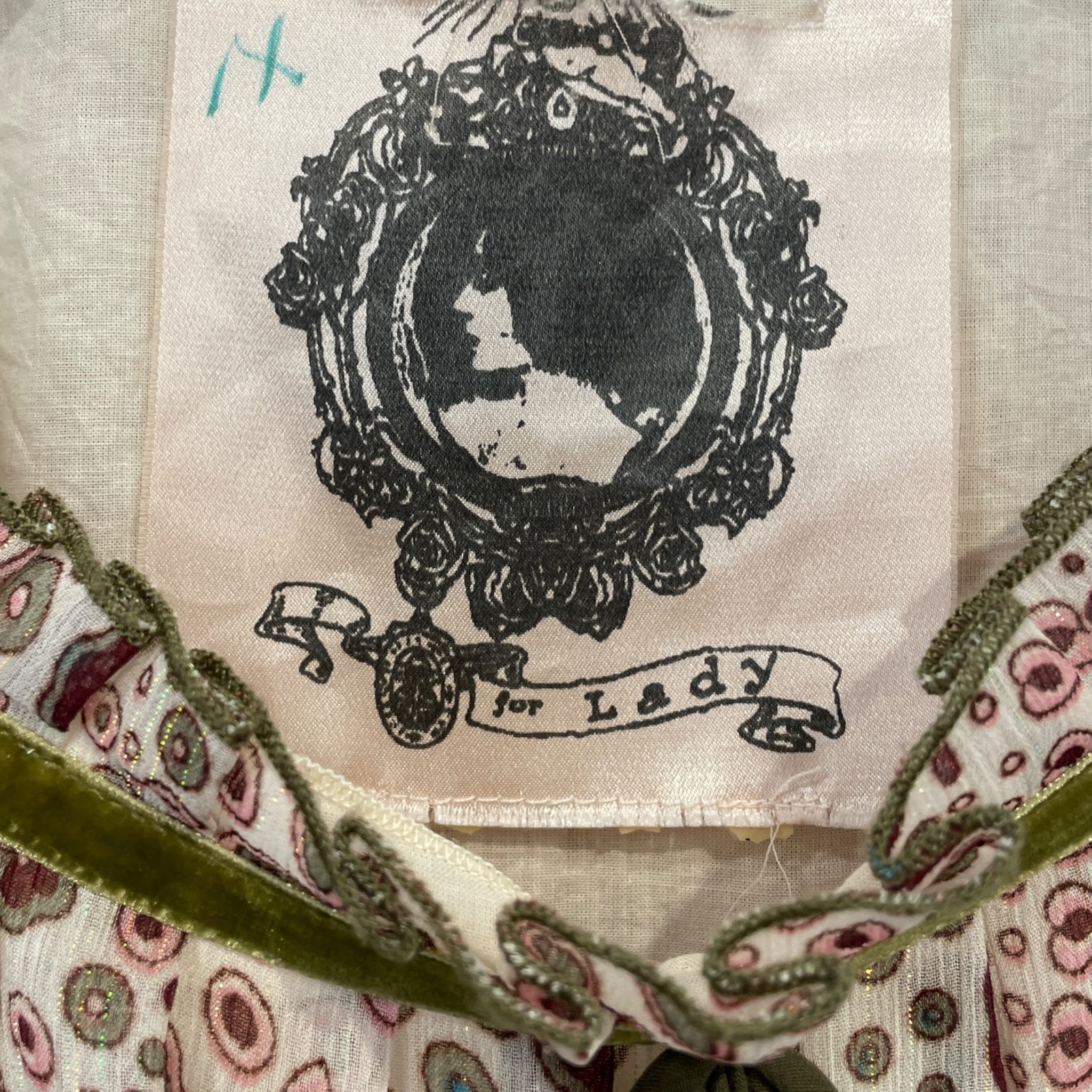 FOR LADY/SS Dress/All Over Print/Silk/PNK/GRN LACE ACROSS, BELL view 3