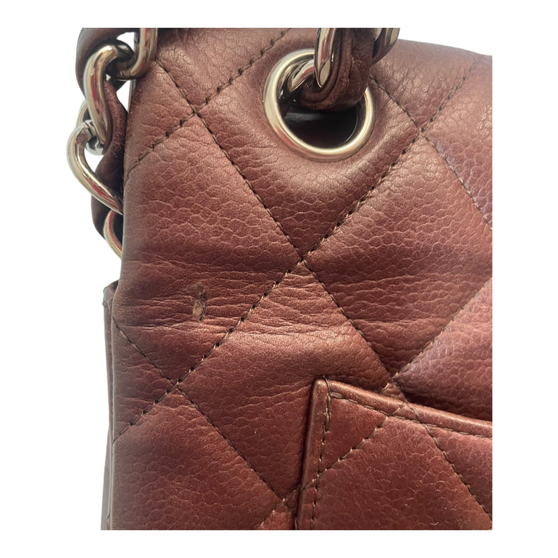 CHANEL/Hand Bag/Leather/BRW/DOUBLE FLAP/QUILTED/CAVIAR