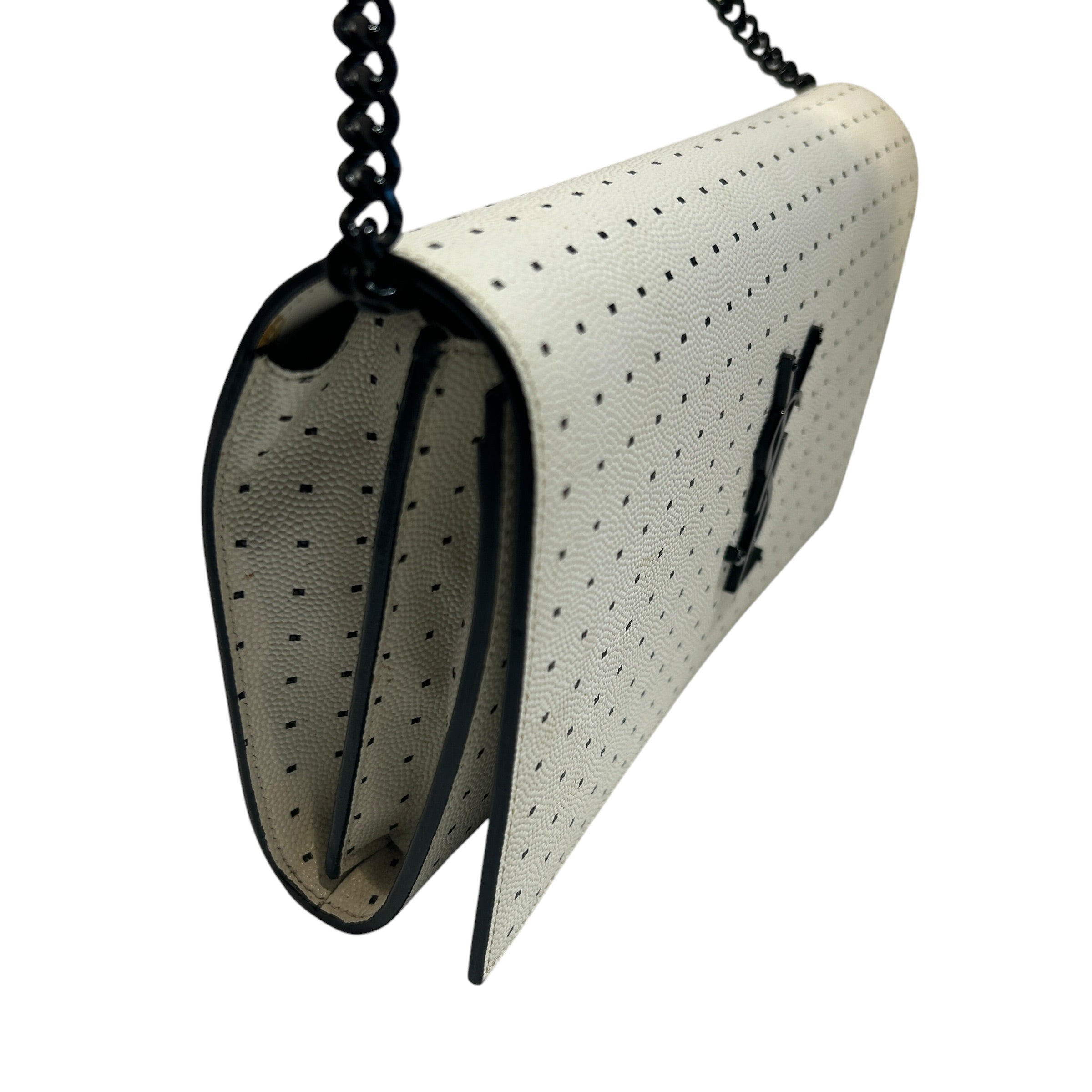 YVES SAINT LAURENT/Cross Body Bag/All Over Print/Leather/WHT/Square Dot Print Black Chain view 6