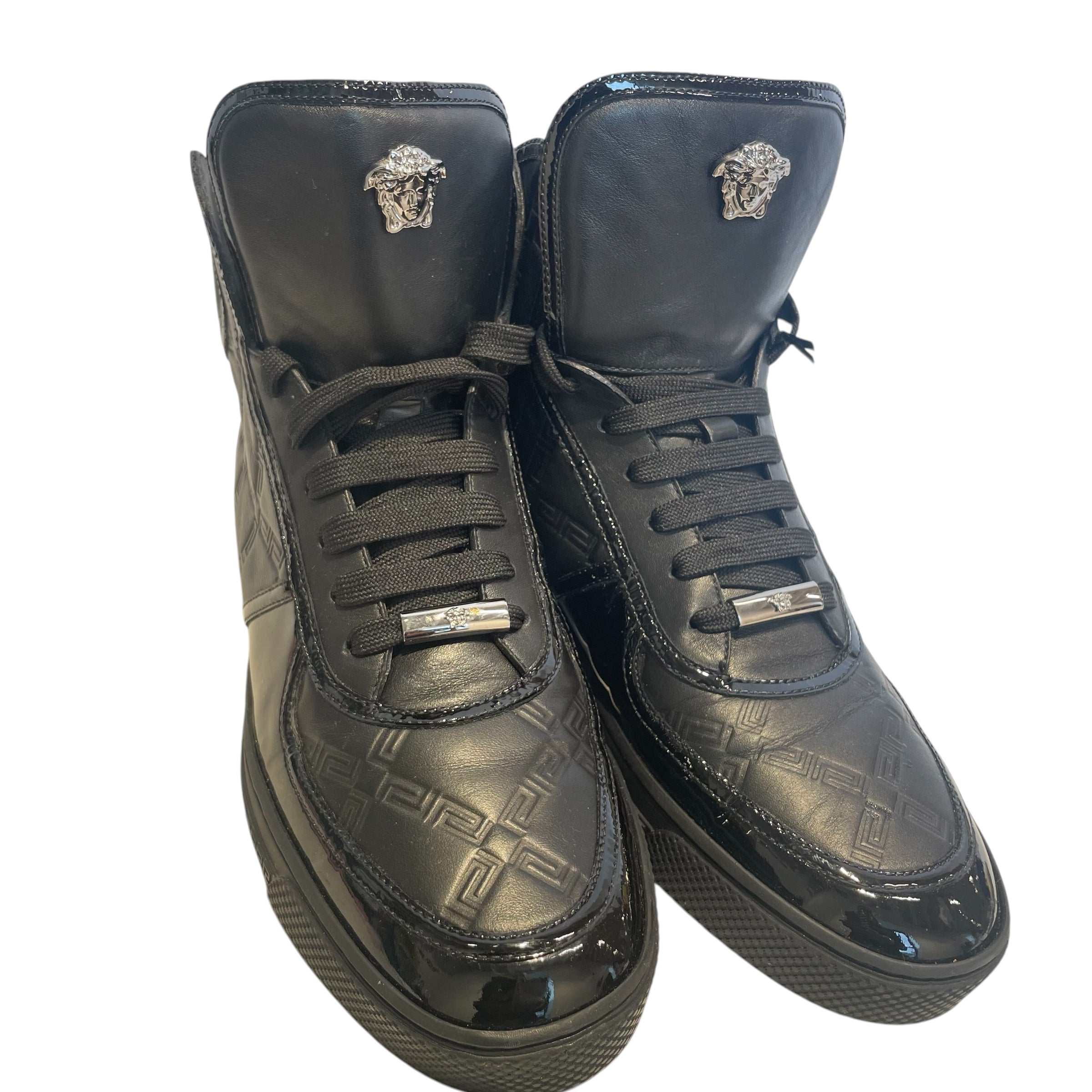 VERSACE/Hi-Sneakers/EU 41/Leather/BLK/gunmetal hardware/blk laces/ view 1