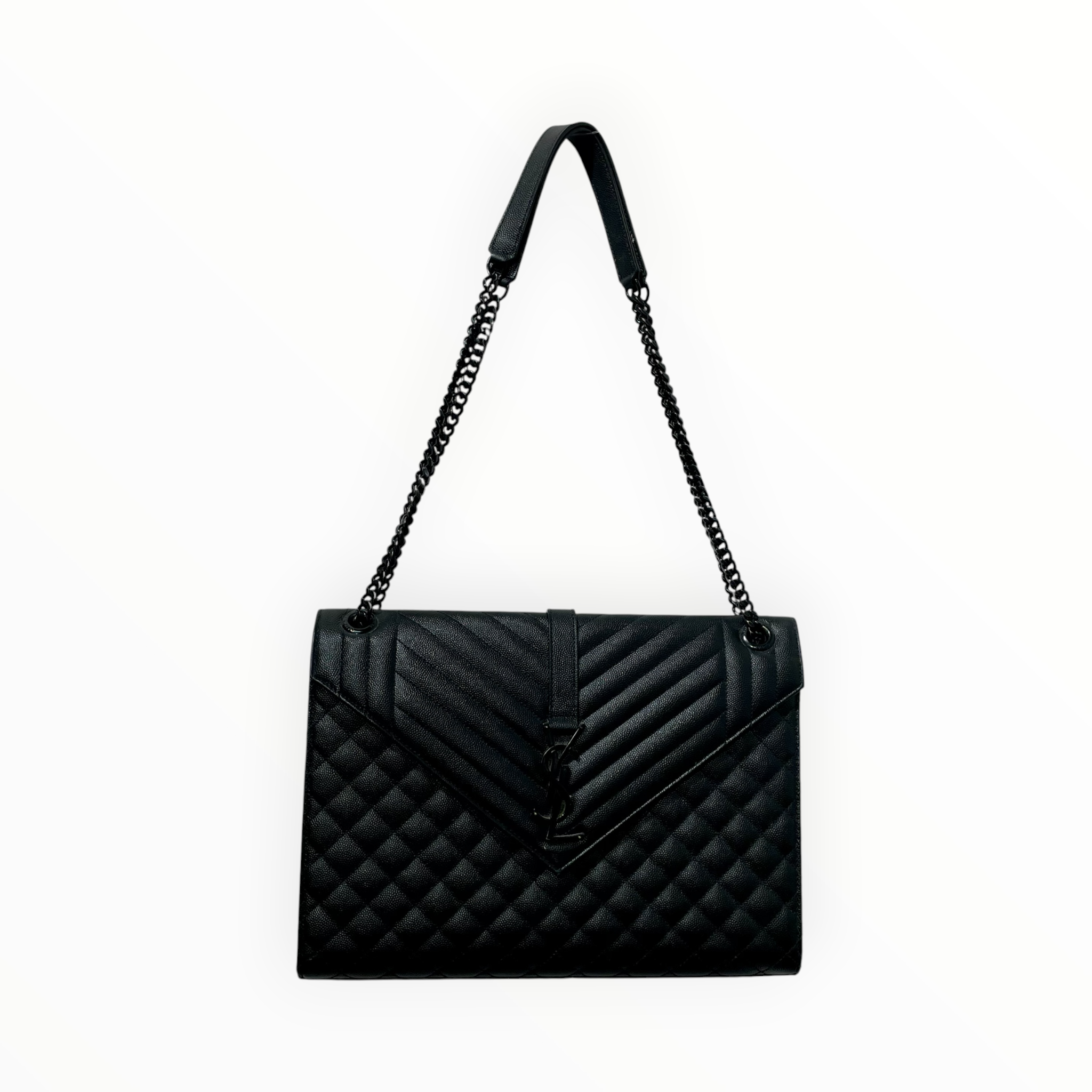 YVES SAINT LAURENT/Bag/Leather/BLK/Medium Quilted Envelope Shlder view 1