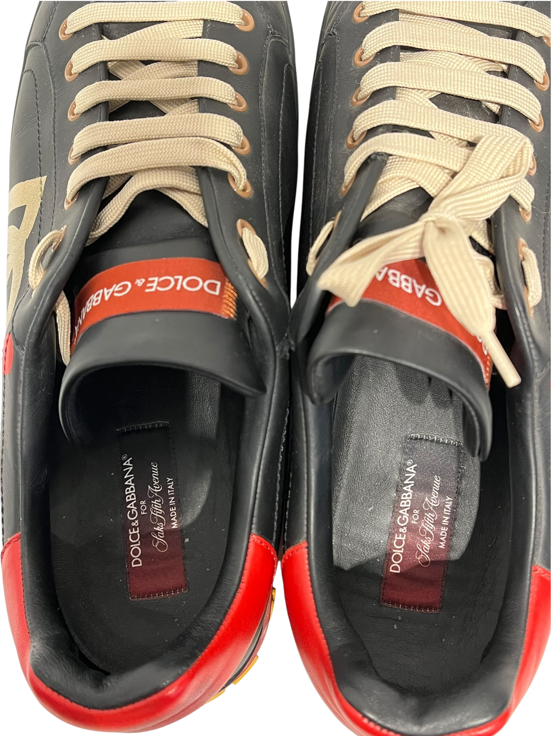 DOLCE&GABBANA/Low-Sneakers/UK 12/Leather/BLK/PORTOFINO BLK/RED CACTUS view 4