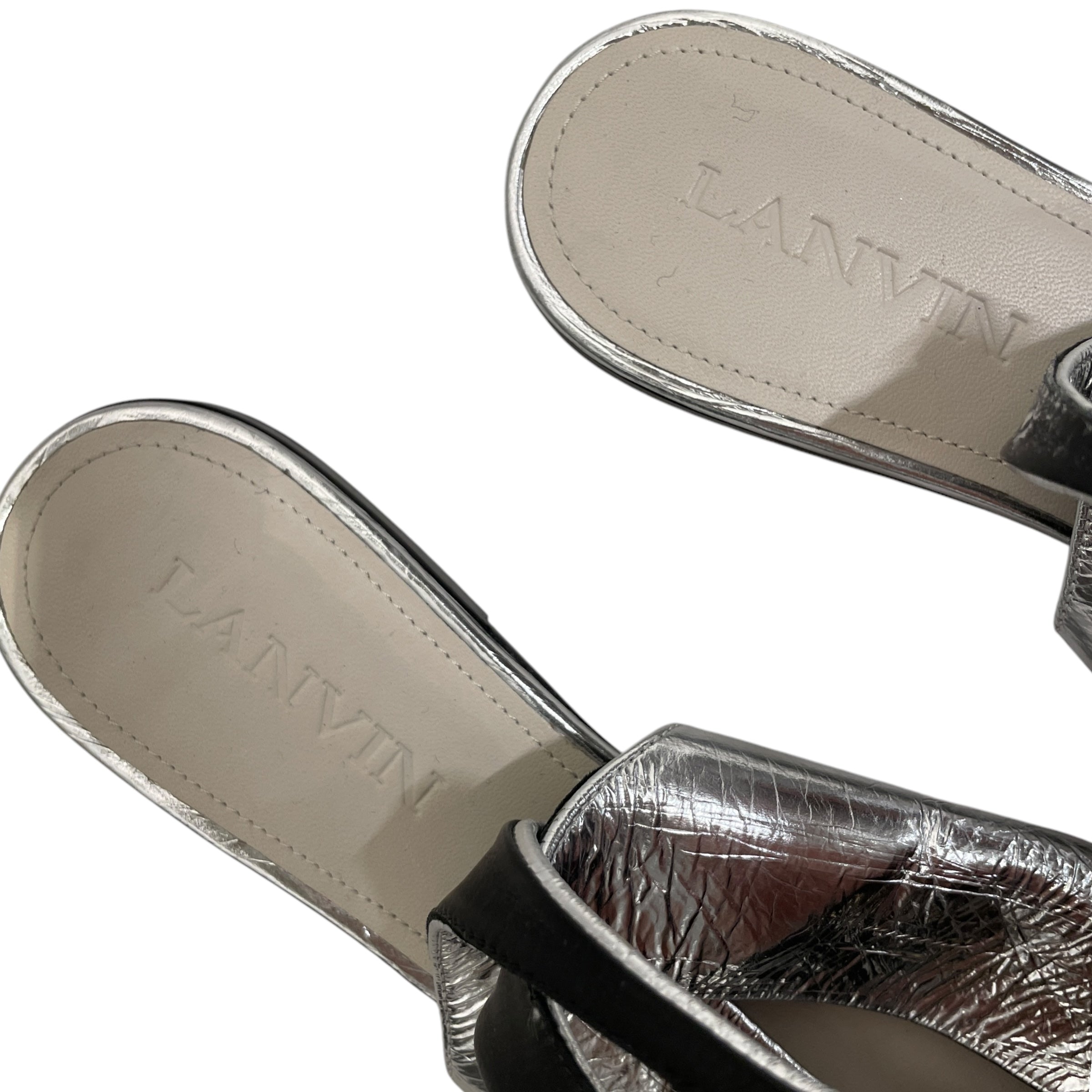 LANVIN/Sandals/EU 38/SLV/Ankle Strap/SLINGBACK/LAMINATED BALLERINA view 3