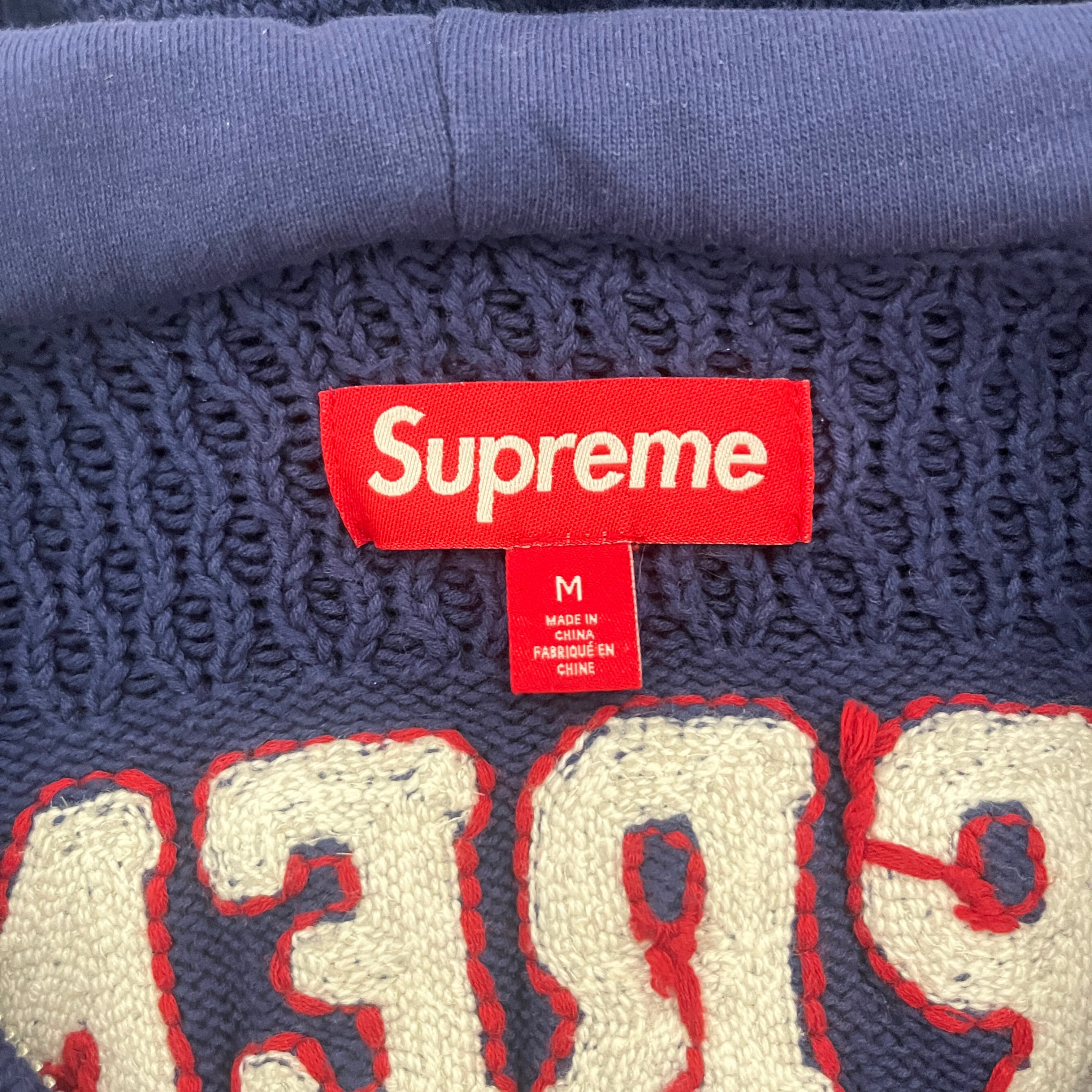Supreme/Heavy Sweater/M/Cotton/BLU/#25 KNIT HOODED ZIP RD/WHT/BL view 3