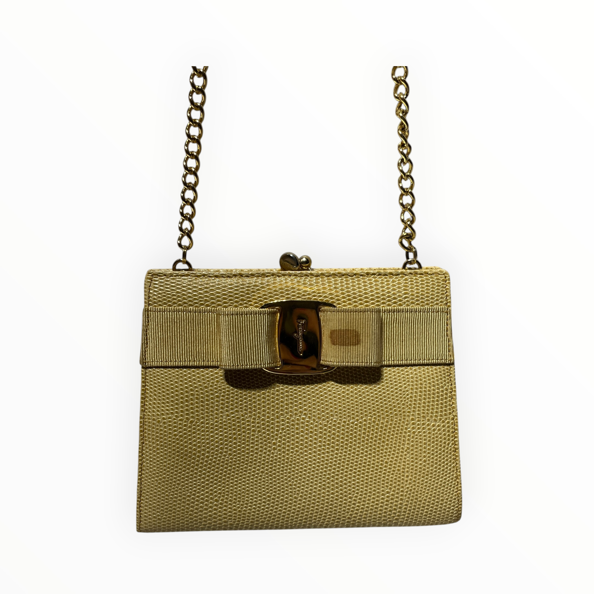 Salvatore Ferragamo/Cross Body Bag/Leather/BEG/vara bow mini chain view 3