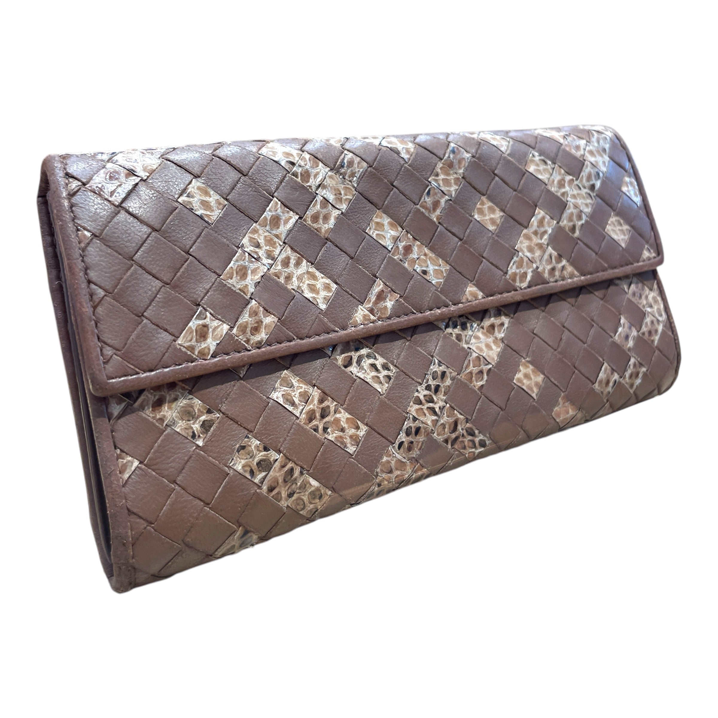 BOTTEGA VENETA/Long Wallet/Animal Pattern/Leather/BRW/L's/Intrecciato Ayers Snakeskin view 1