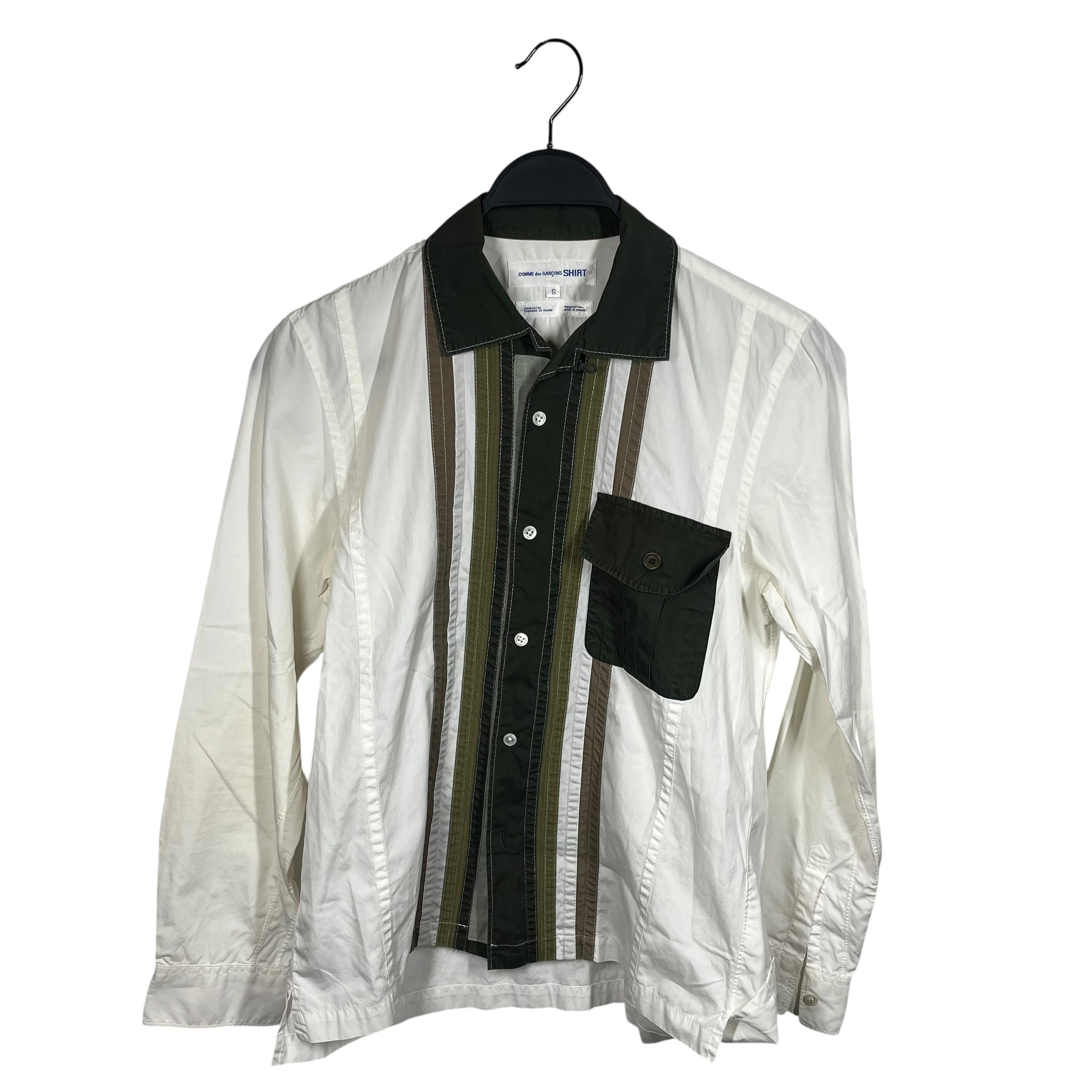COMME des GARCONS SHIRT/LS Shirt/S/Cotton/WHT/Stripe/GREEN/BROWN STRIPES view 1
