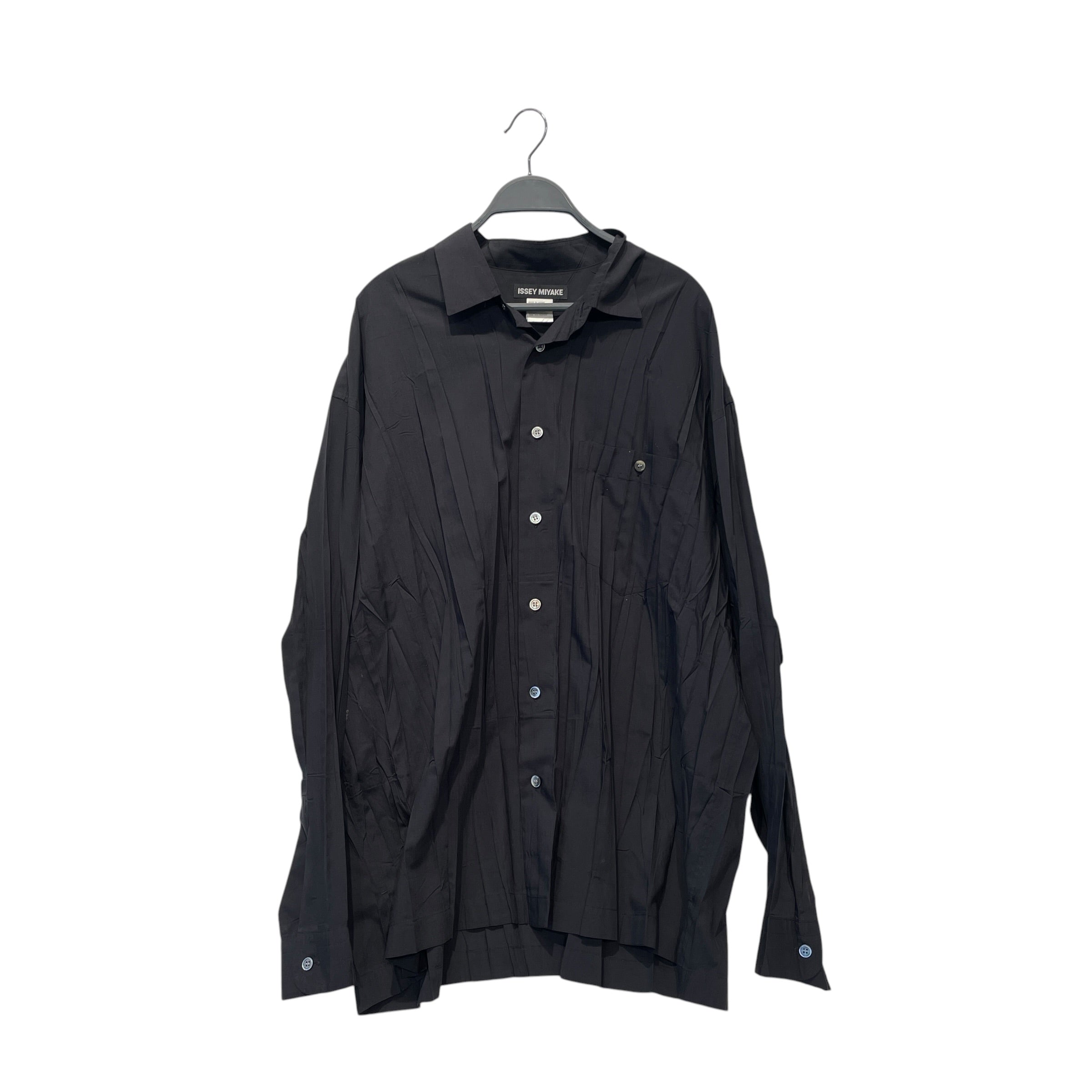 ISSEY MIYAKE/LS Shirt/8/Polyester/BLK/wrinkle pleats view 1