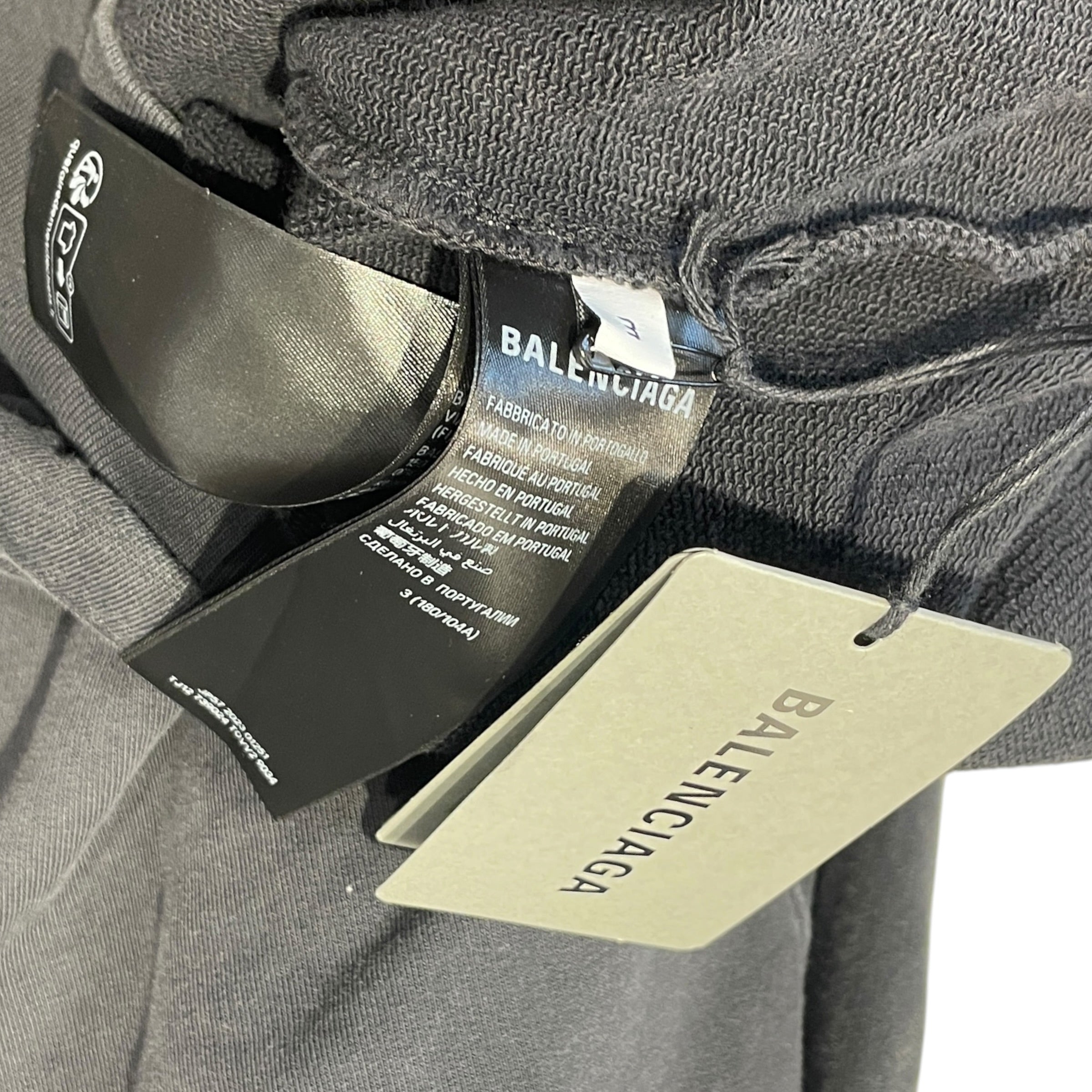BALENCIAGA/Hoodie/3/Cotton/BLK/white logo embroider on sleeve view 6