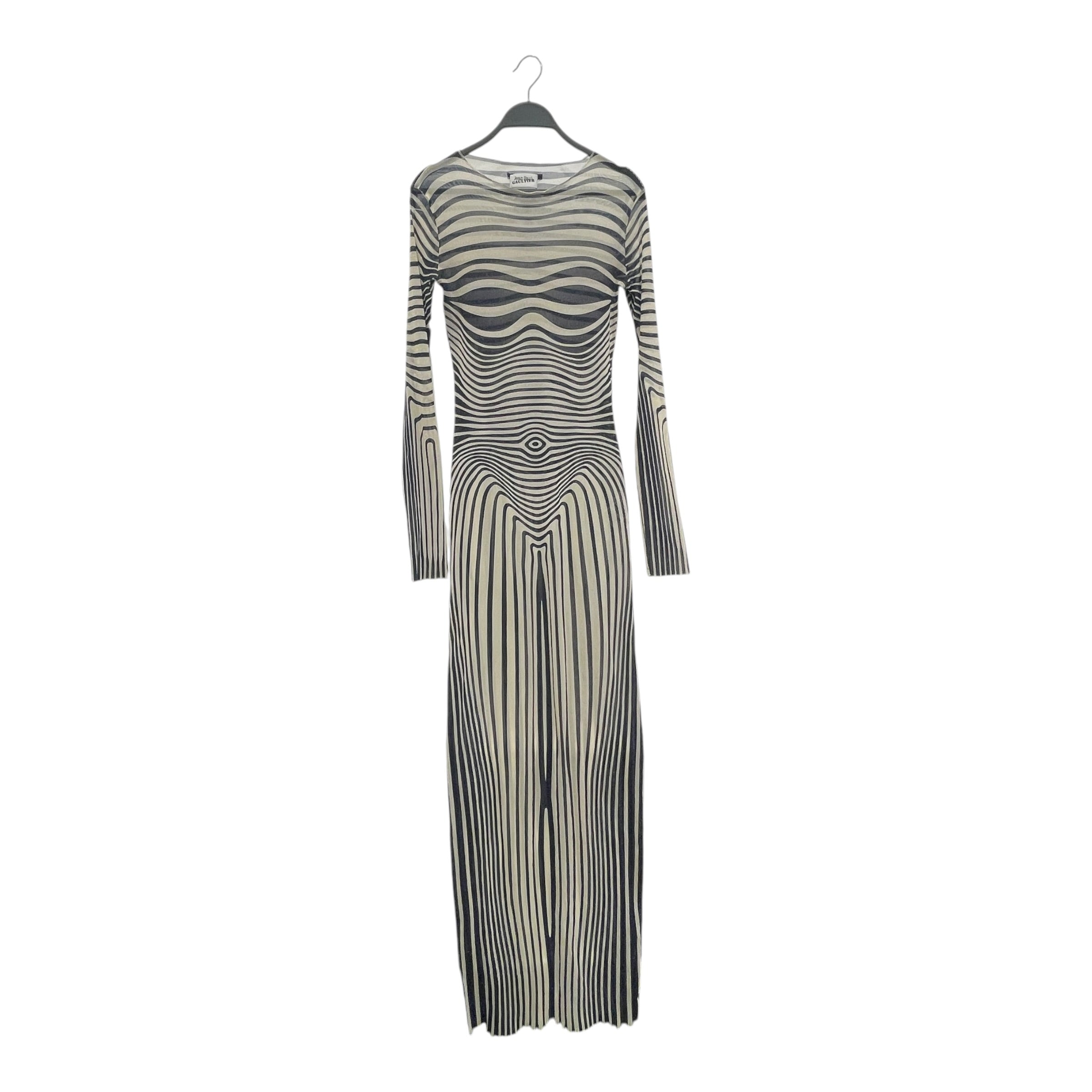 Jean Paul Gaultier/LS Dress/L/All Over Print/Polyester/WHT/BLUE STRIPED ACCENTS ALL OVER view 1
