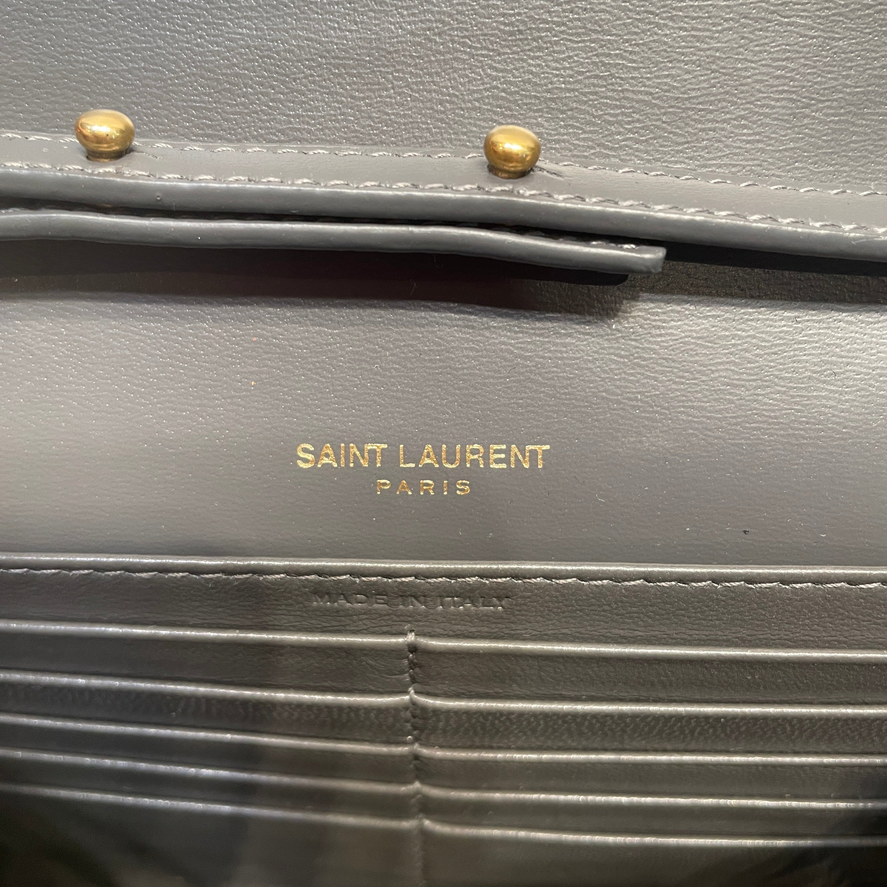 YVES SAINT LAURENT/Cross Body Bag/Leather/GRY/monogram gold chain view 5
